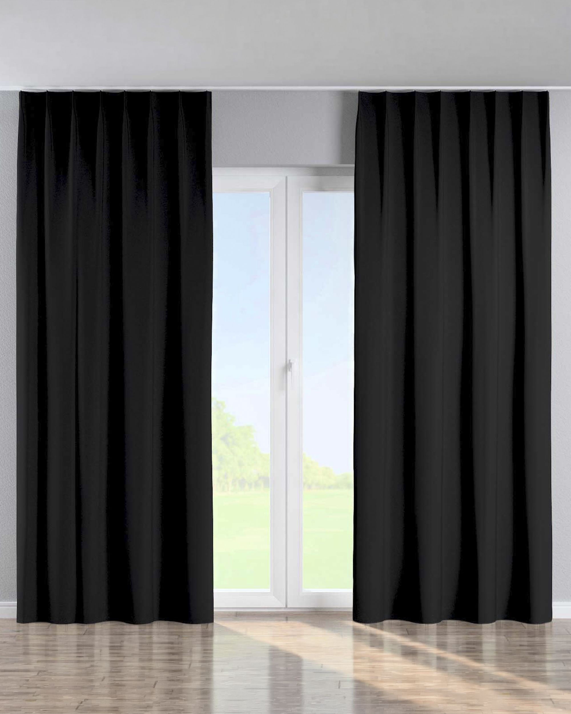 Rideau avec crochets flex simples couleur noir tissu tresse, black-out