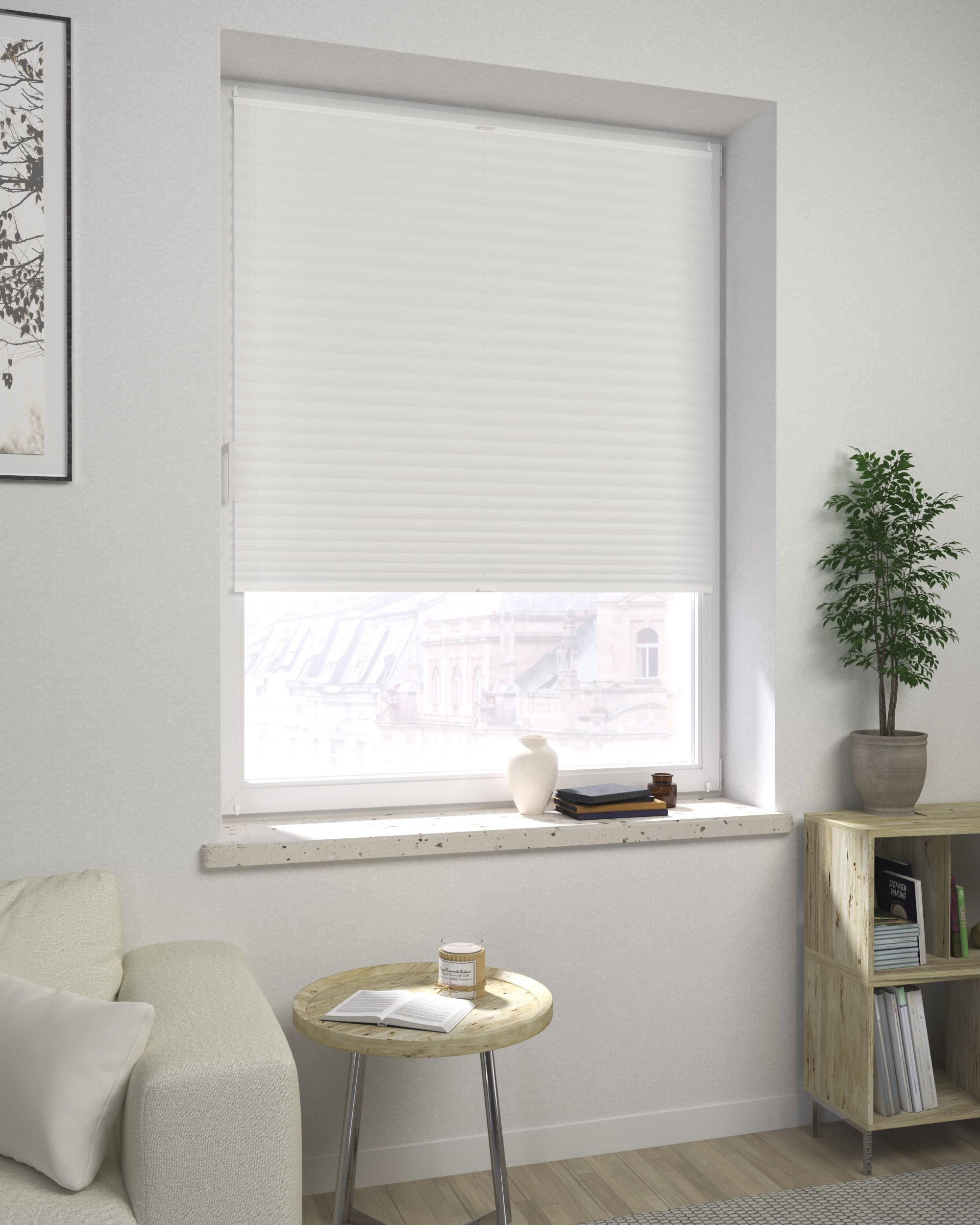 Store plissé sur mesure Harmonica couleur blanc tissu black-out
