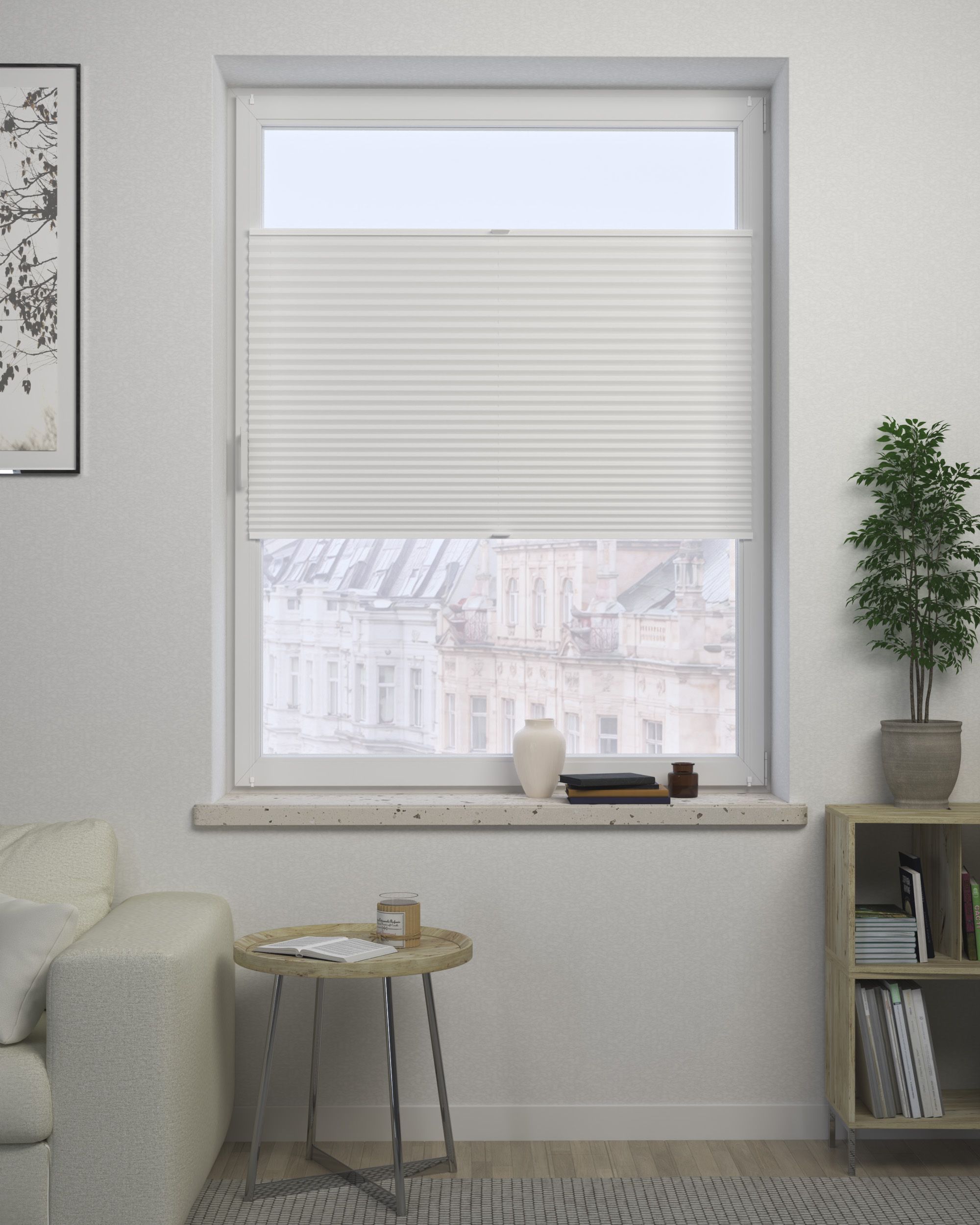 Store plissé sur mesure Harmonica couleur blanc tissu black-out (hover)