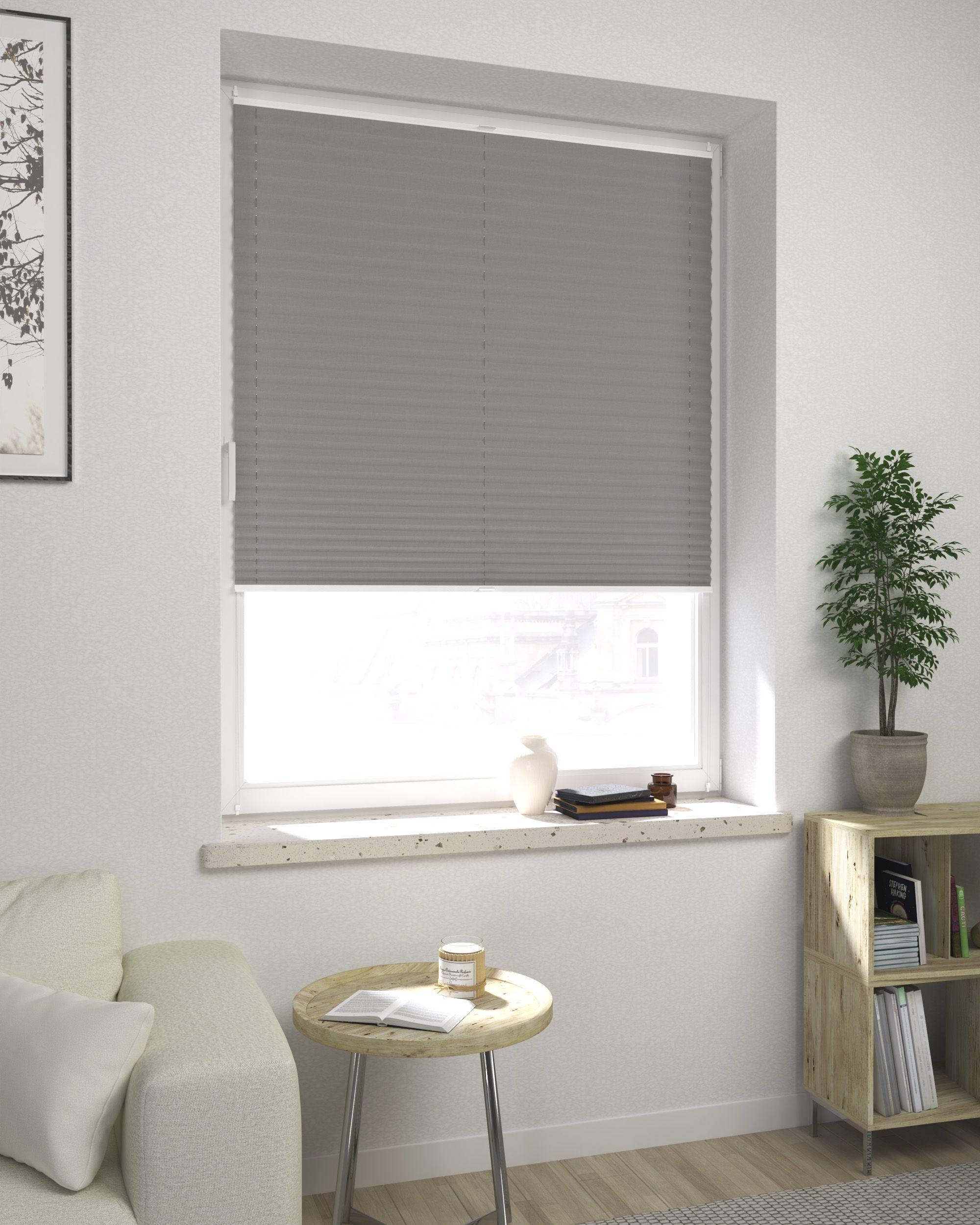 Store plissé sur mesure Harmonica couleur gris tissu black-out