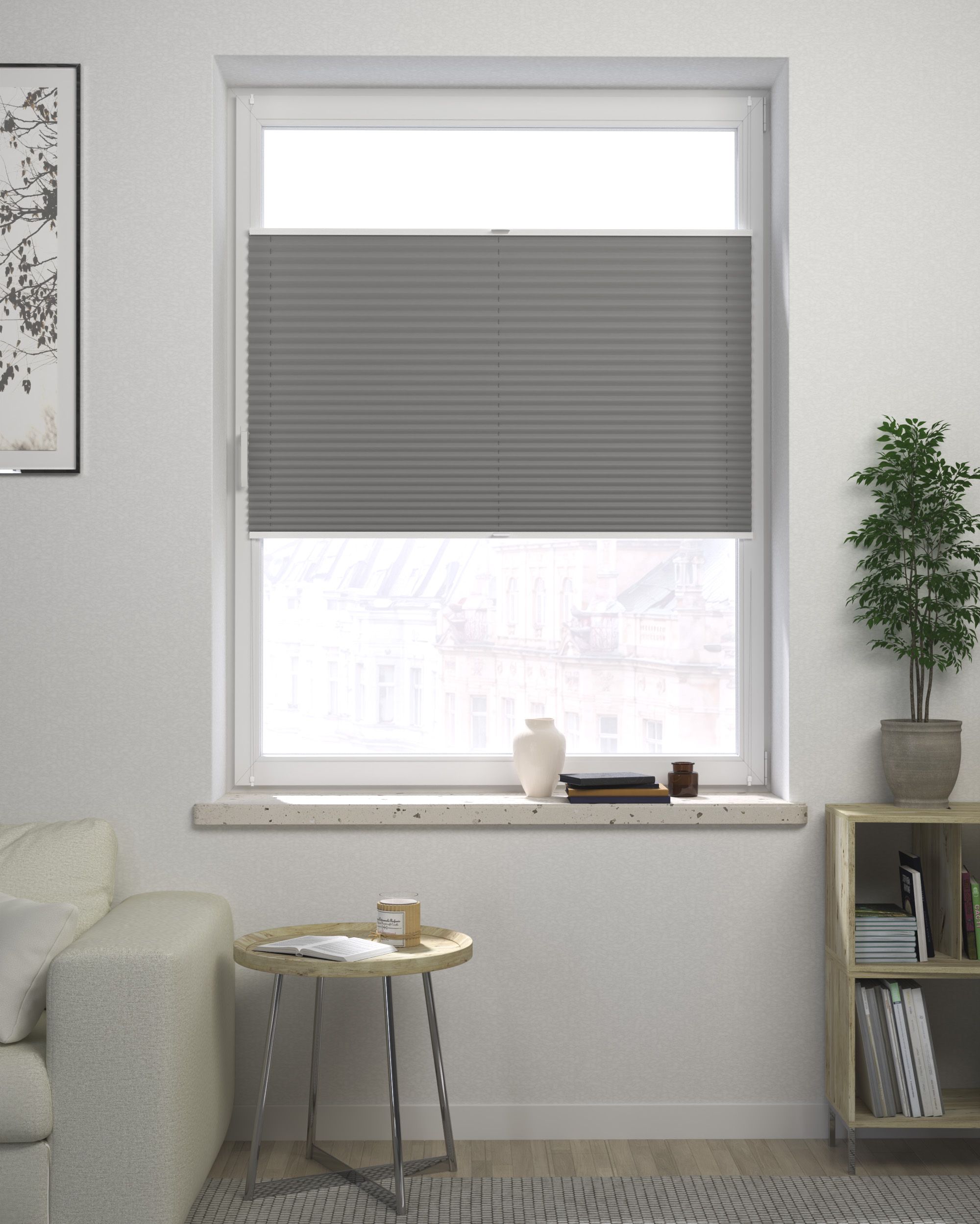 Store plissé sur mesure Harmonica couleur gris tissu black-out (hover)