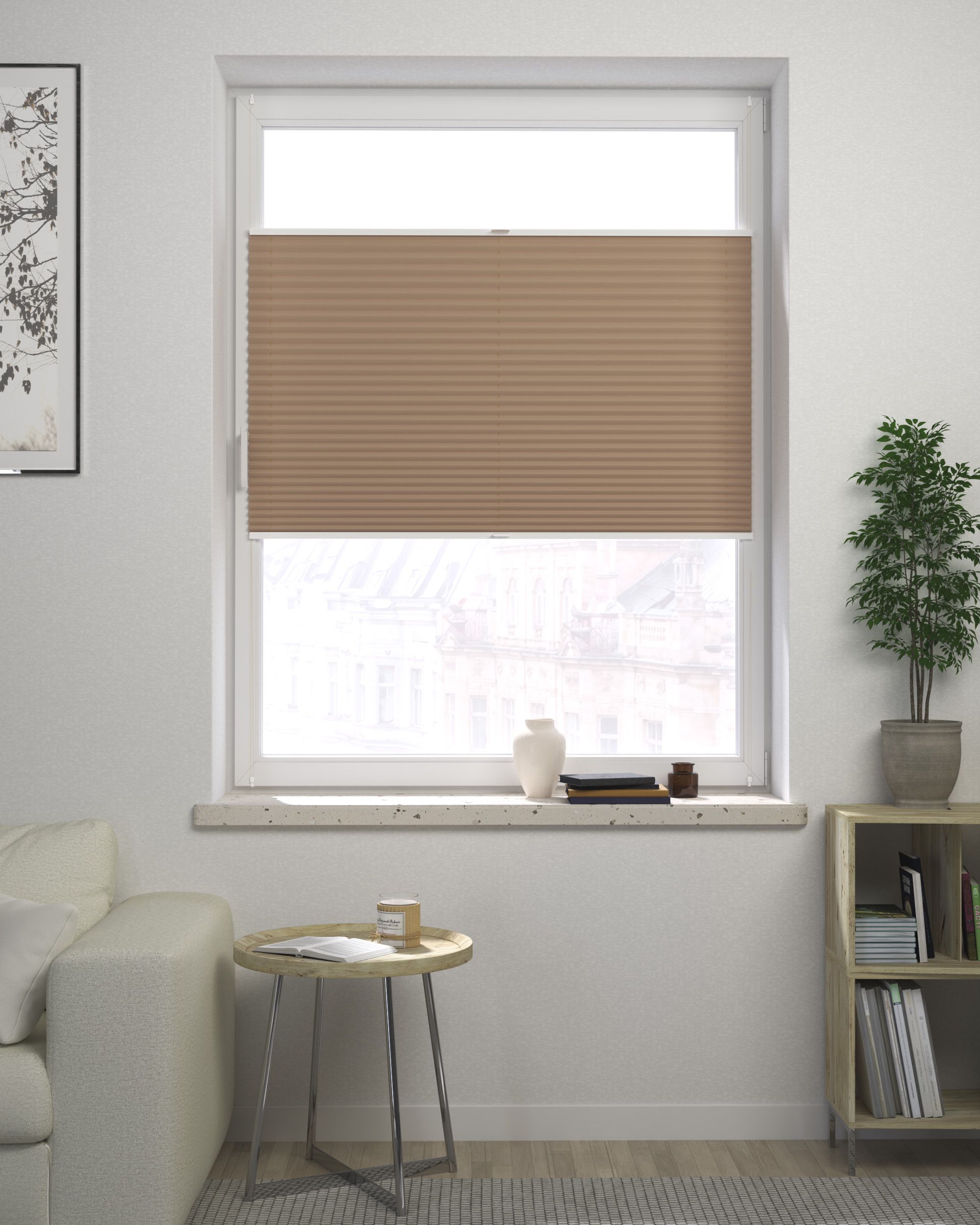 Store plissé sur mesure Harmonica couleur marron tissu black-out (hover)