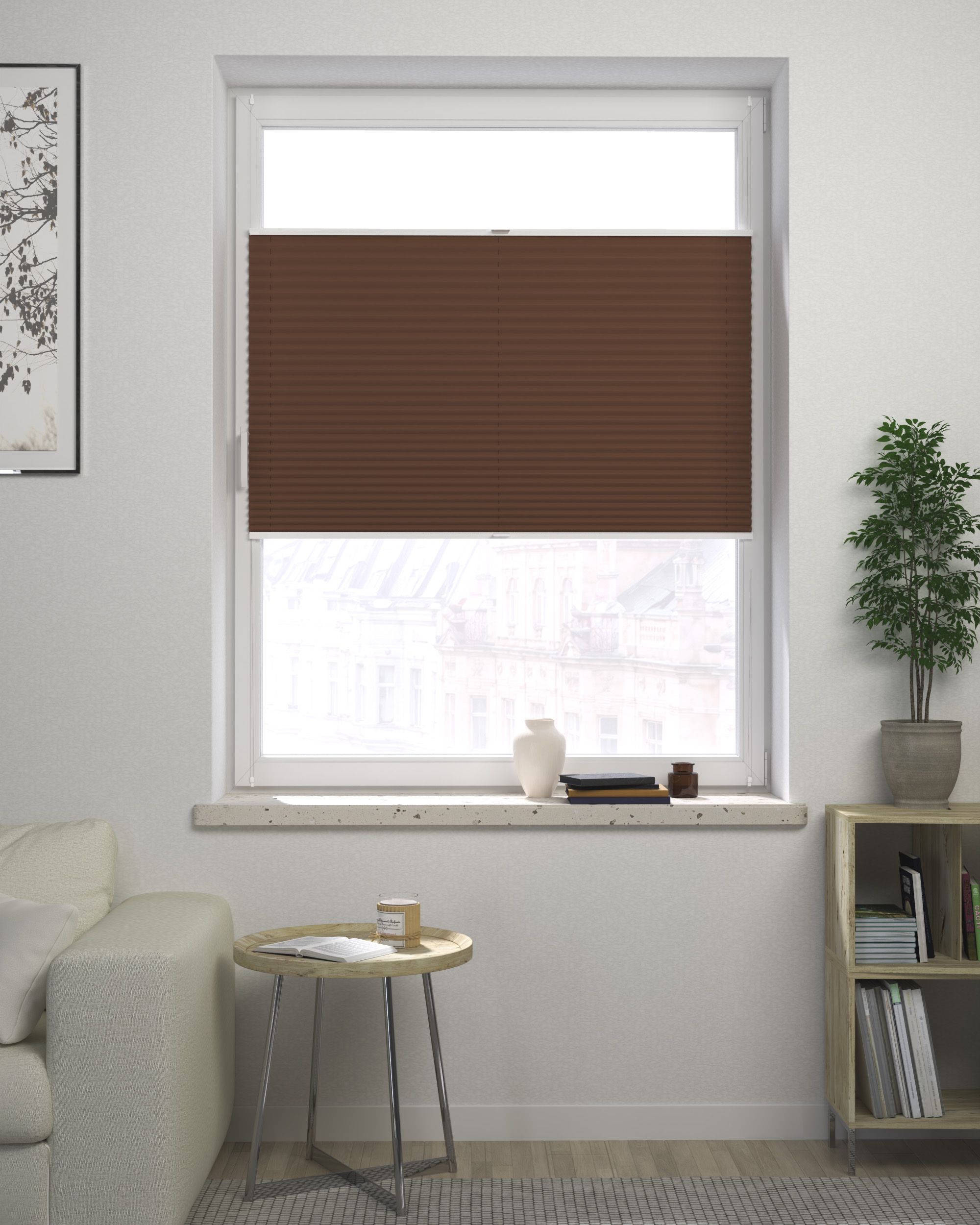 Store plissé sur mesure Harmonica couleur marron tissu black-out (hover)