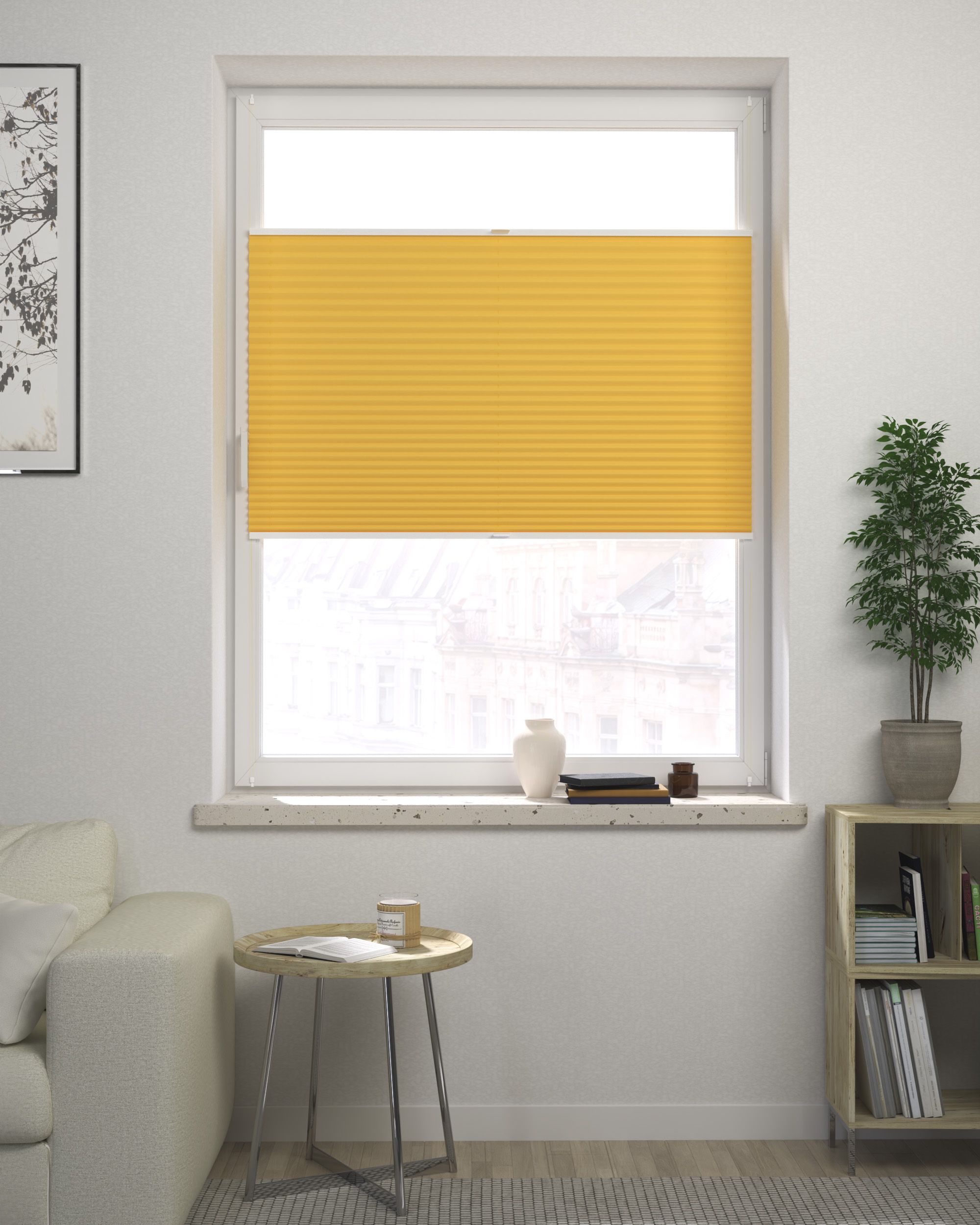 Store plissé sur mesure Harmonica couleur jaune tissu black-out (hover)