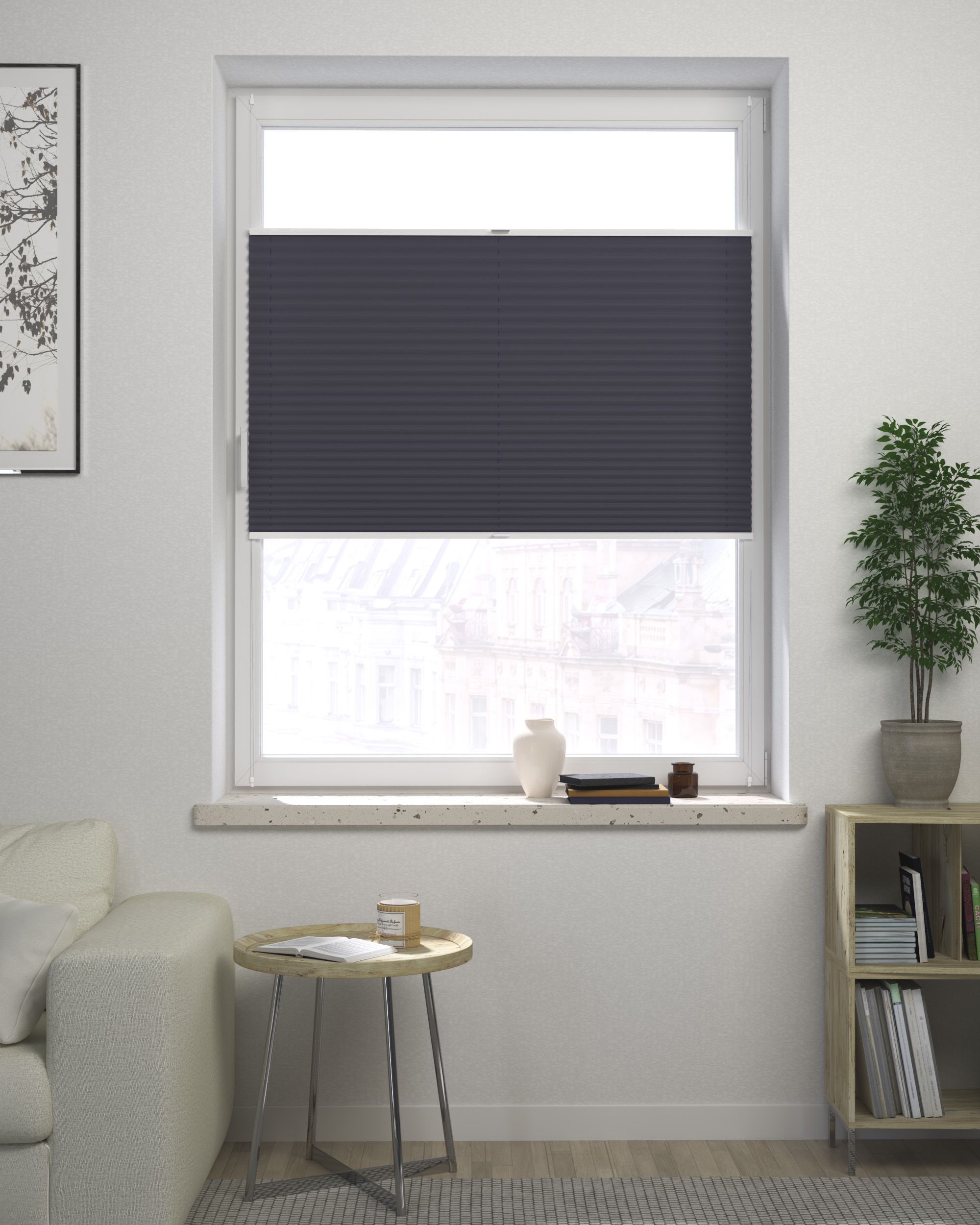 Store plissé sur mesure Harmonica couleur bleu marine tissu black-out (hover)
