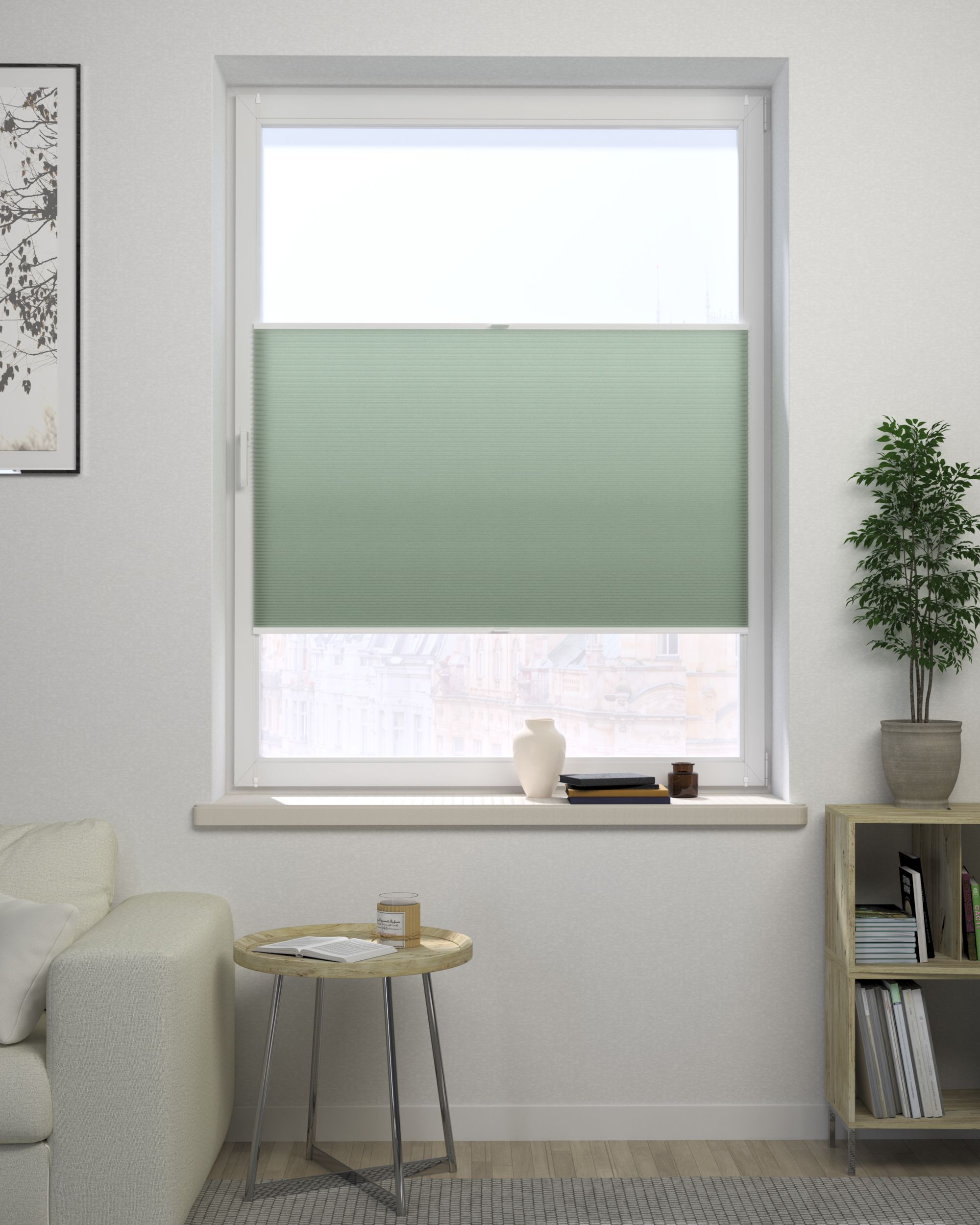 Store plissé sur mesure Honeycomb couleur vert tissu semi-transparent (hover)