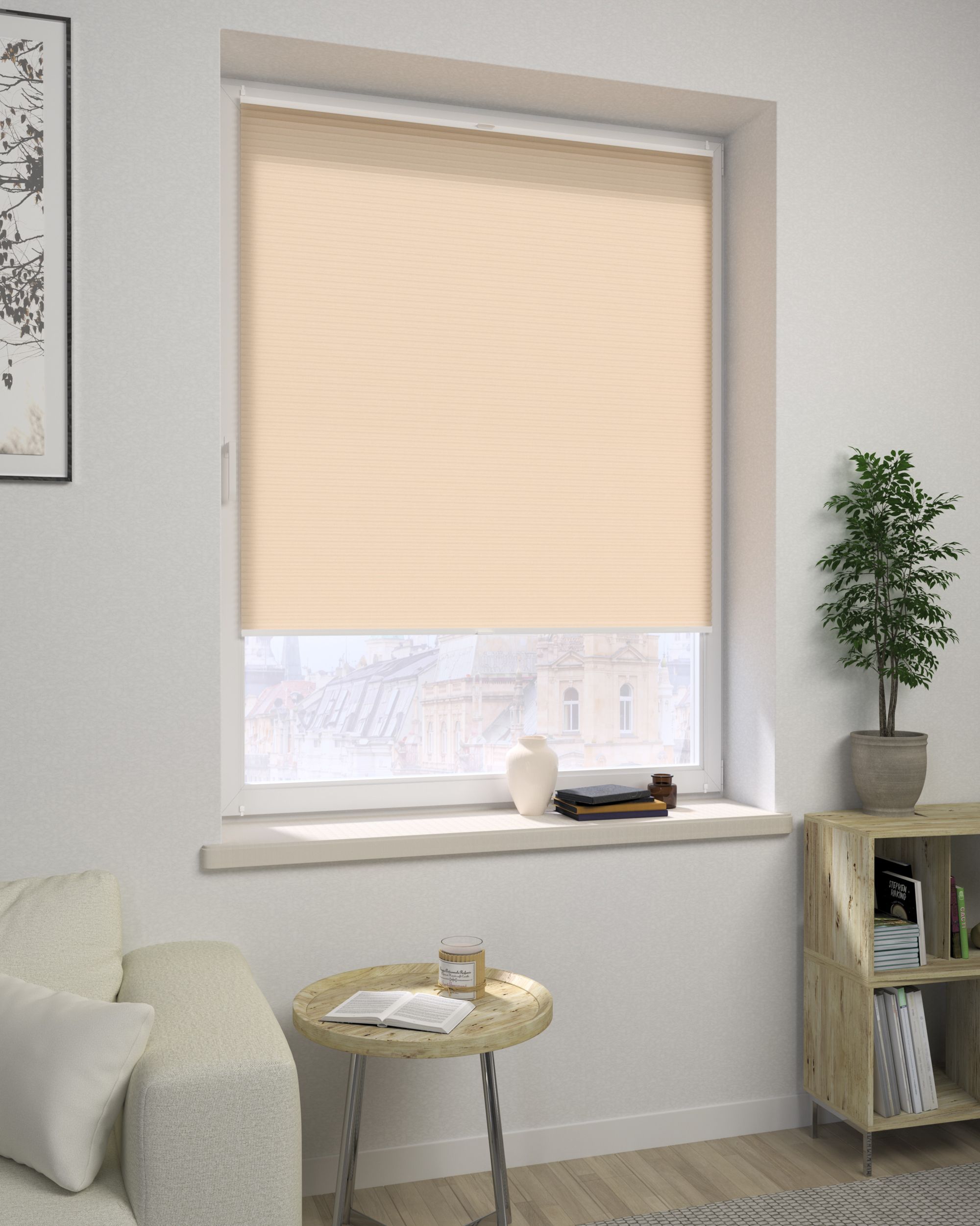 Store plissé sur mesure Honeycomb couleur beige tissu semi-transparent