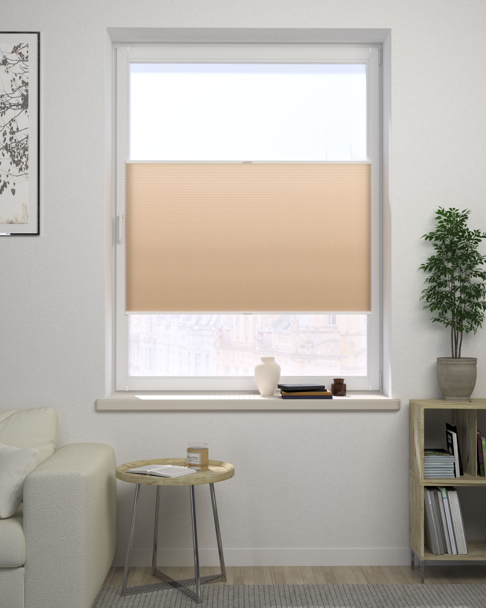 Store plissé sur mesure Honeycomb couleur beige tissu semi-transparent (hover)