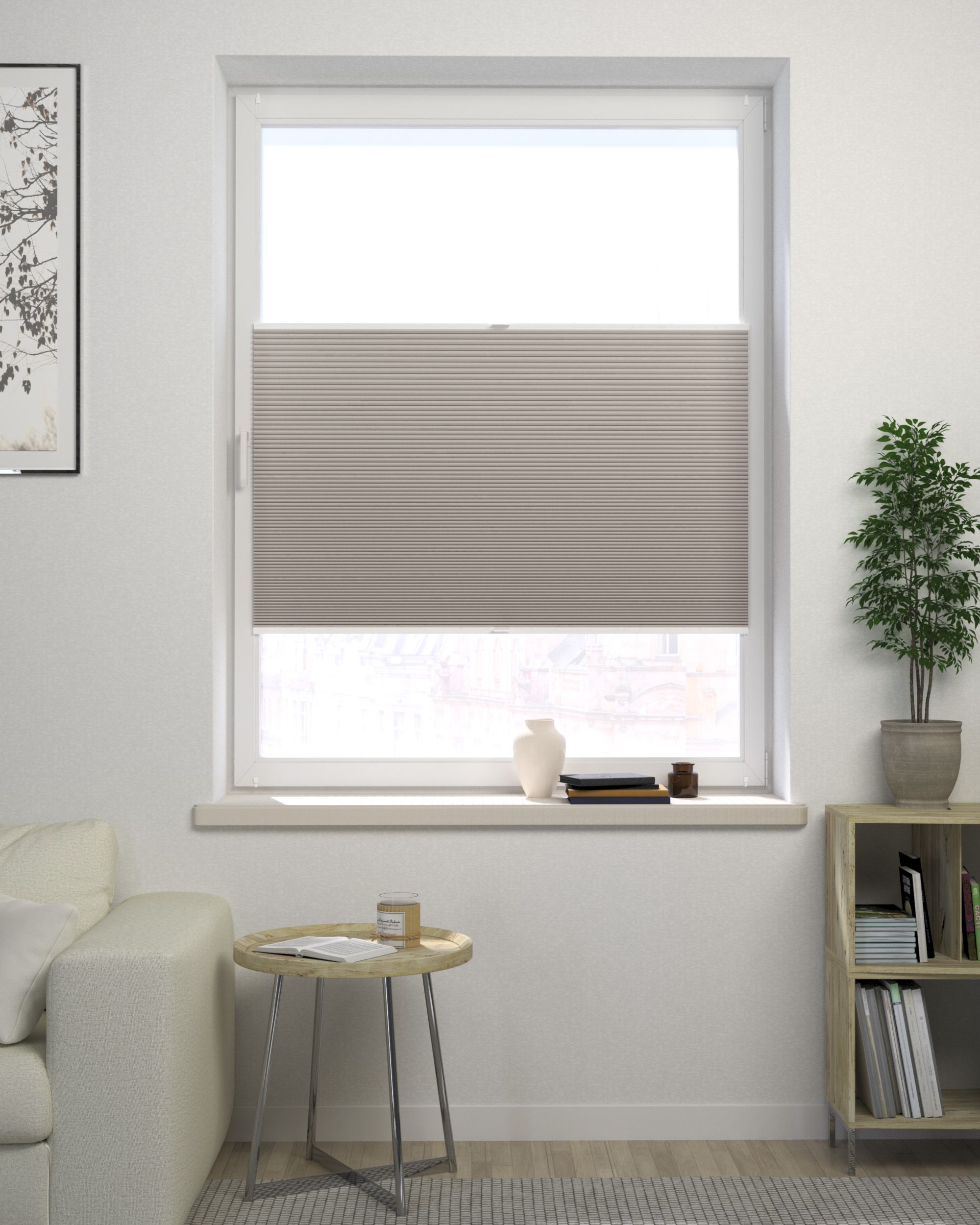 Store plissé sur mesure Honeycomb couleur beige tissu réfléchissante, black-out (hover)