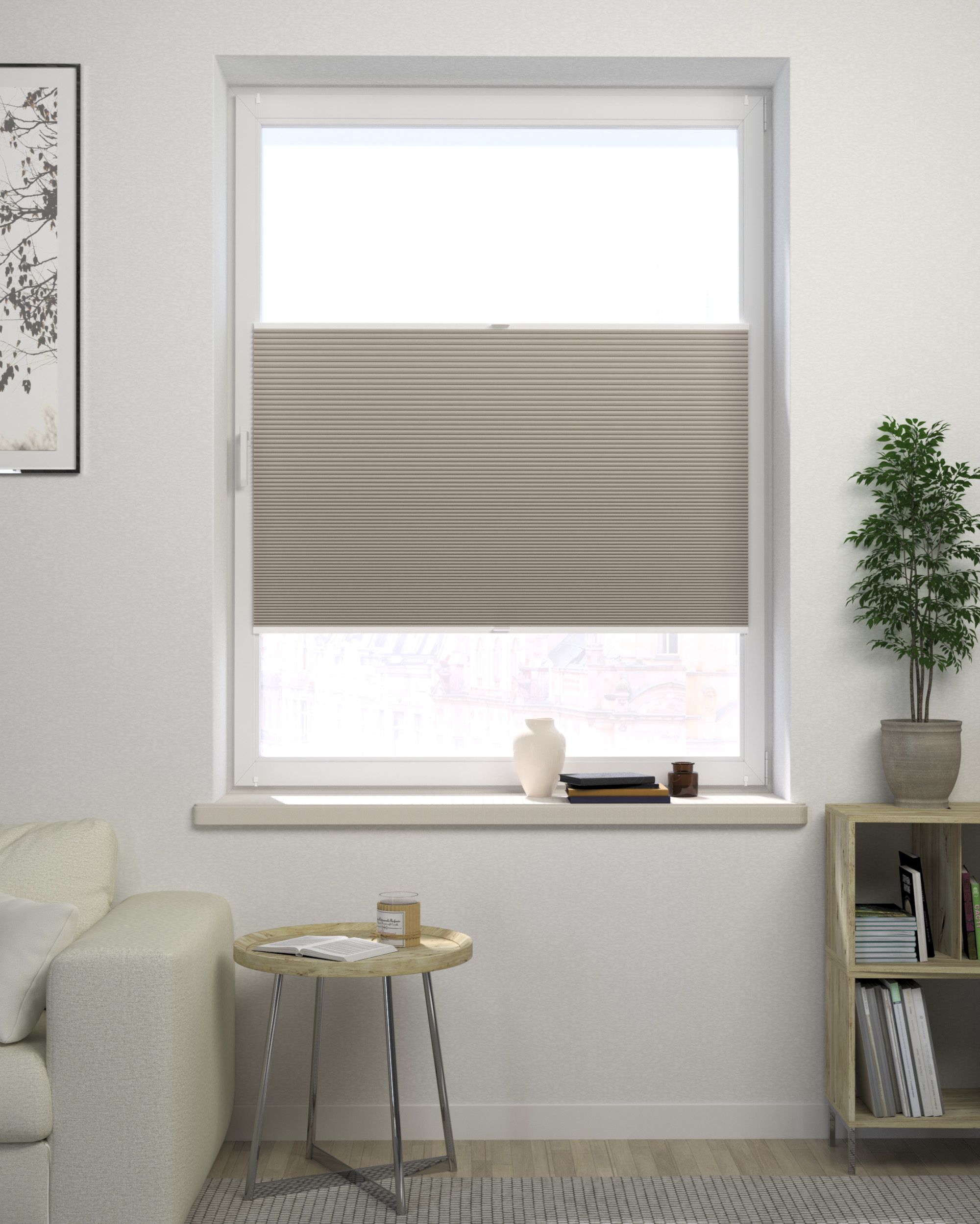 Store plissé sur mesure Honeycomb couleur beige tissu réfléchissante, black-out (hover)