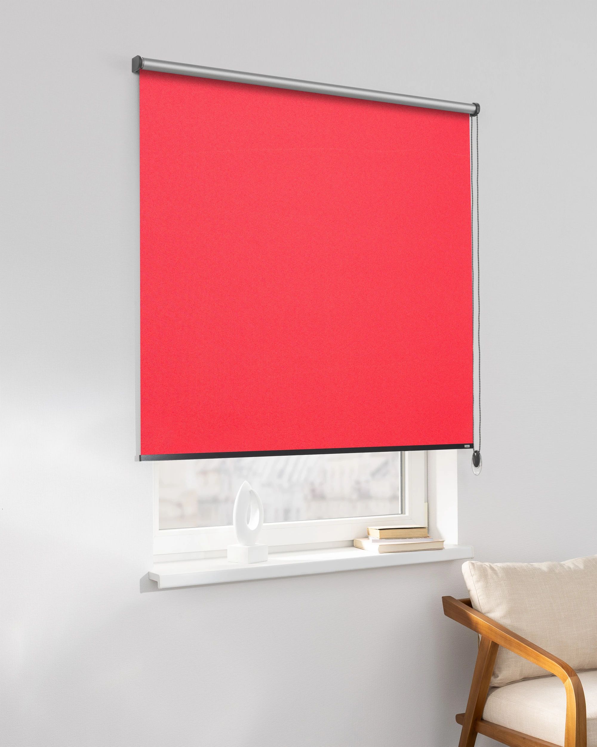 Store enrouleur Classic couleur rouge tissu réfléchissante, black-out