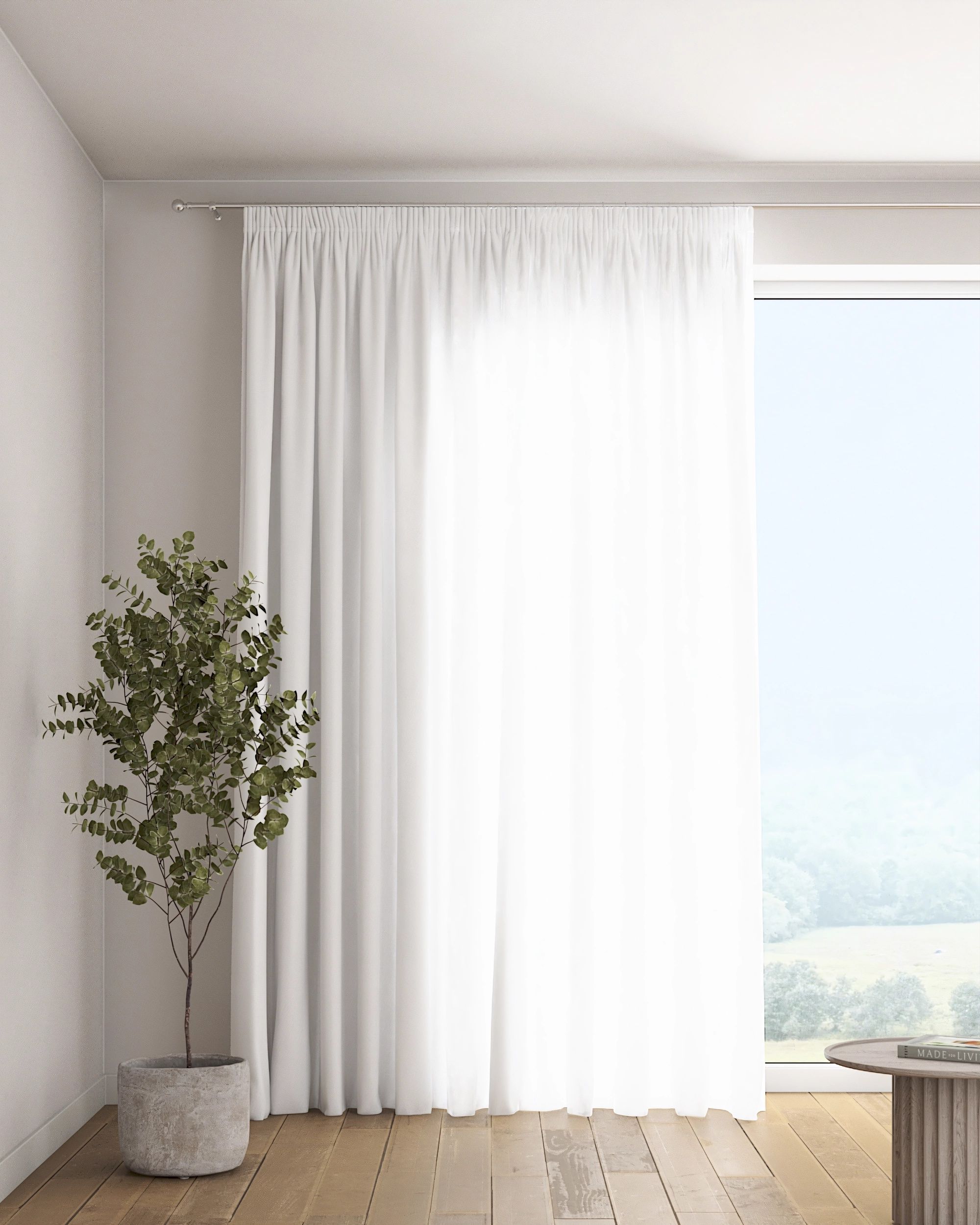 Rideau sur un ruban fronceur 1 pièce couleur blanc tissu semi-transparent, tresse