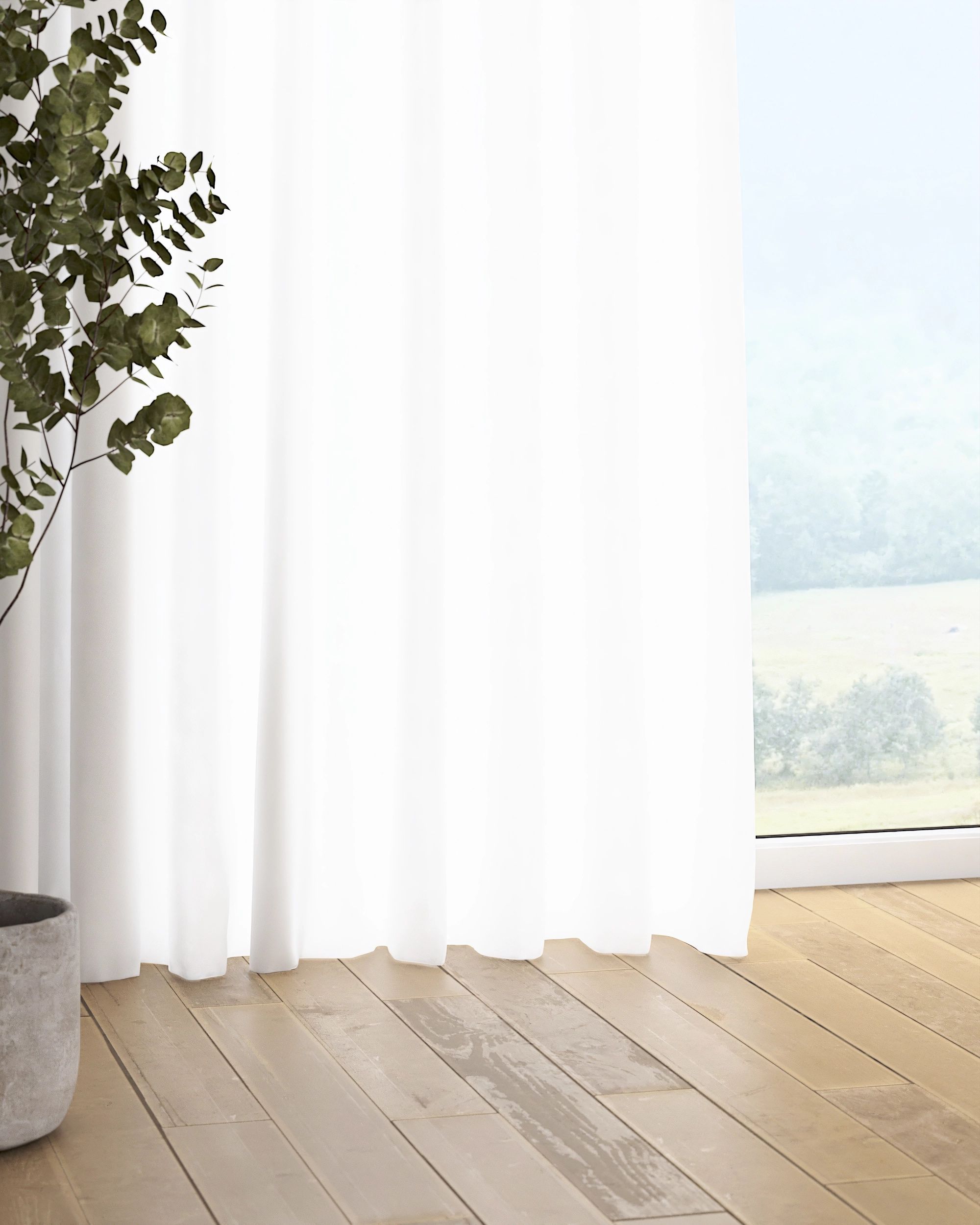 Rideau sur un ruban fronceur 1 pièce couleur blanc tissu semi-transparent, tresse (hover)