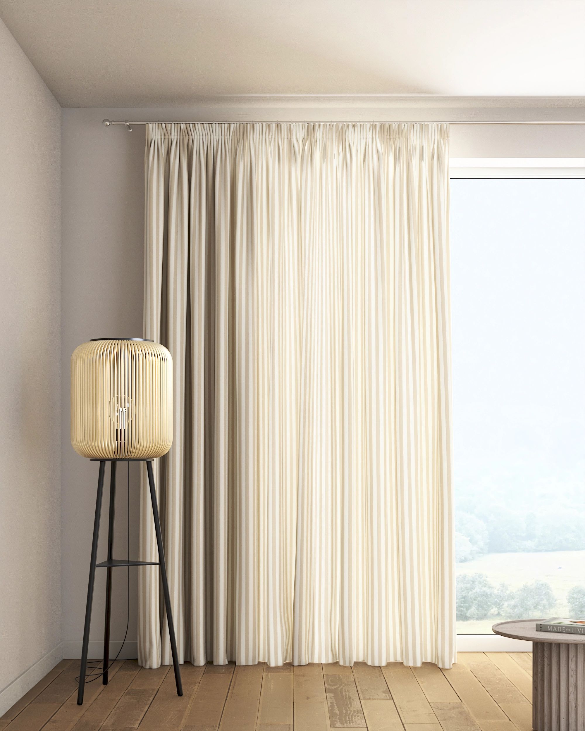 Rideau sur un ruban fronceur 1 pièce couleur beige tissu à motifs
