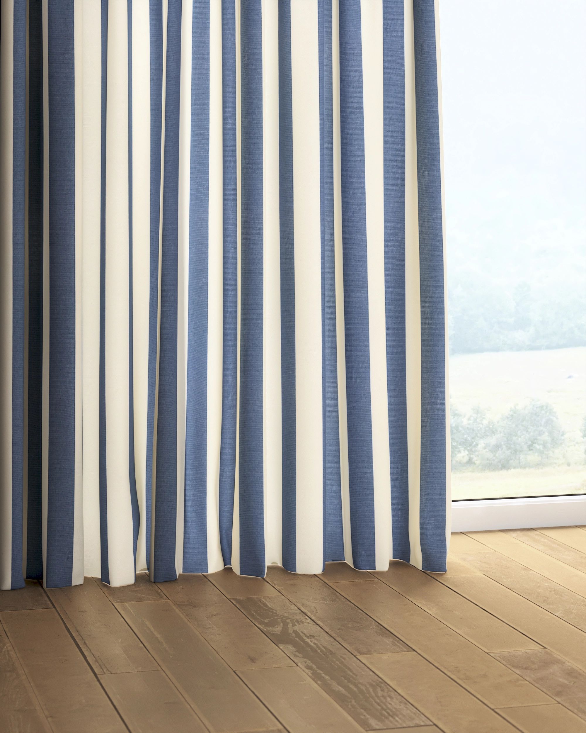 Rideau sur un ruban fronceur 1 pièce couleur bleu tissu à motifs (hover)
