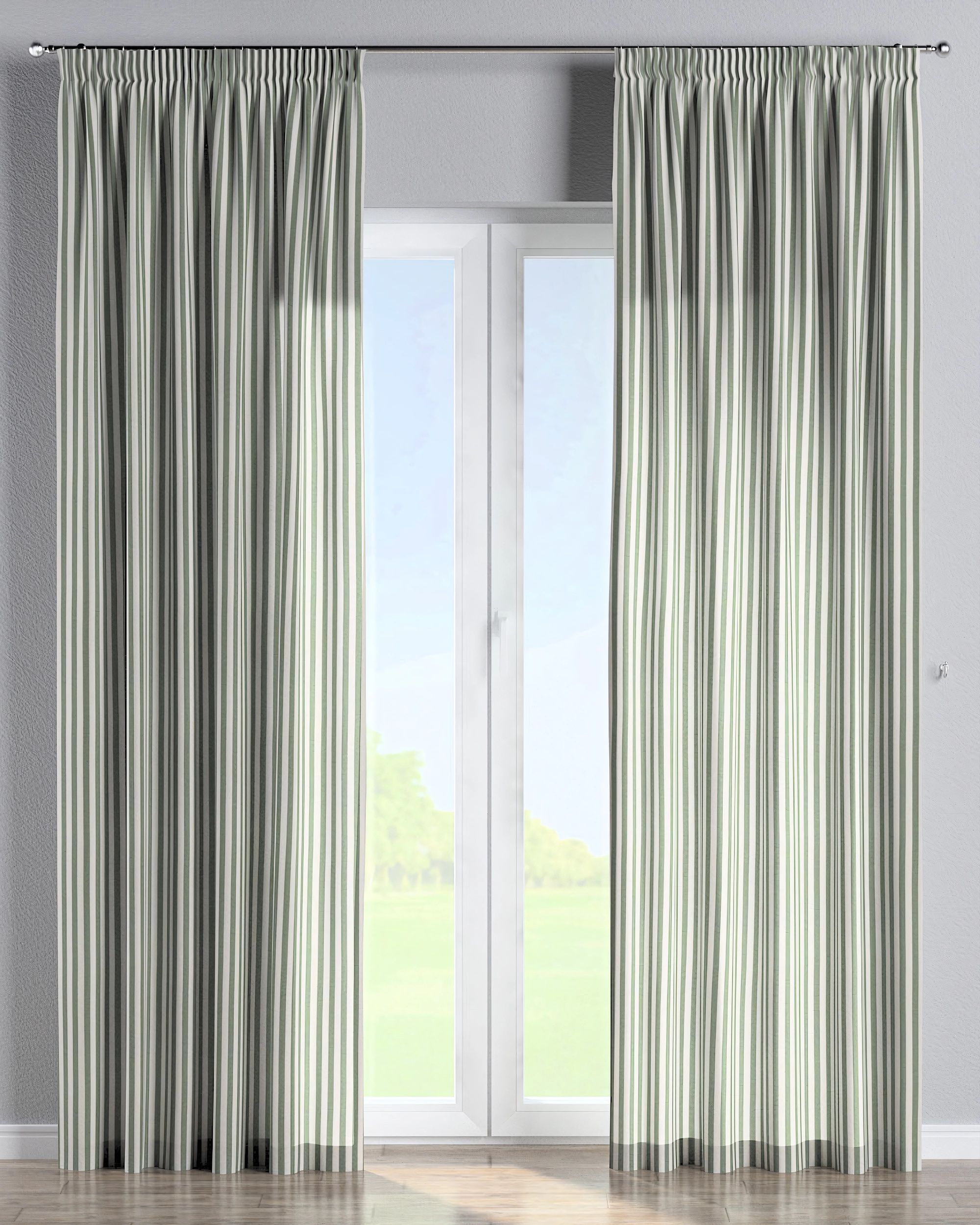 Rideau sur un ruban fronceur 1 pièce couleur vert tissu à motifs