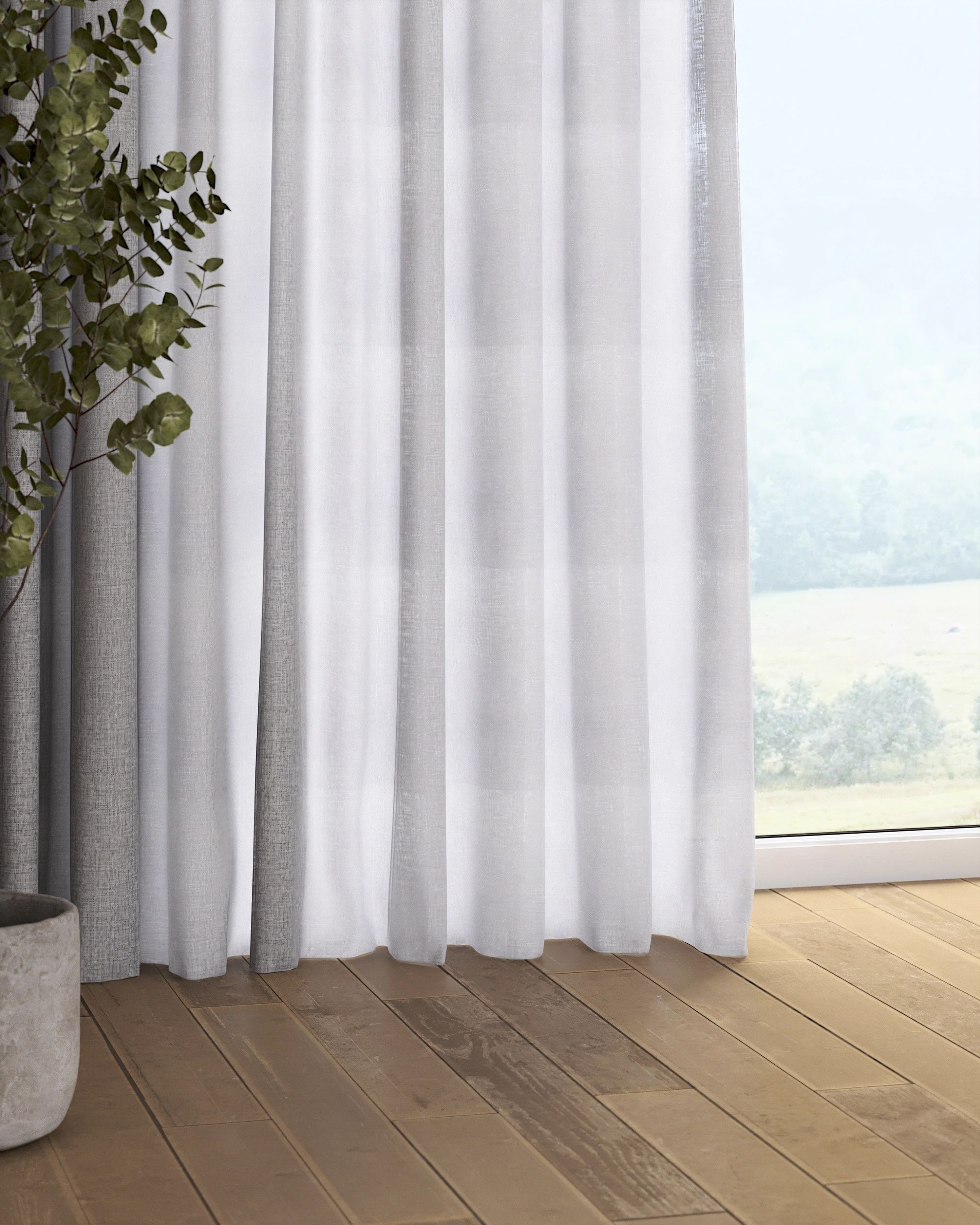 Rideau sur un ruban fronceur 1 pièce couleur gris tissu semi-transparent, tresse (hover)