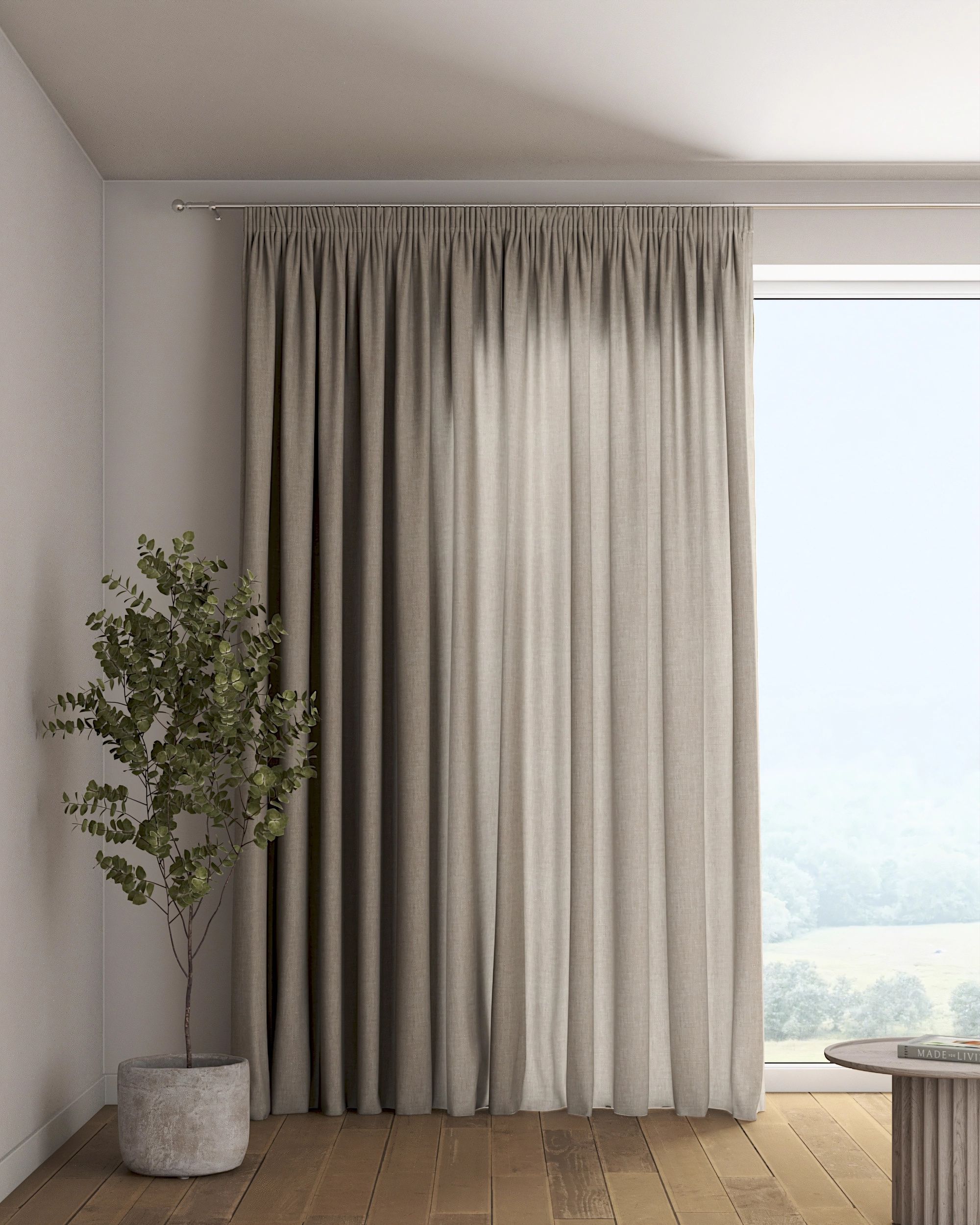 Rideau sur un ruban fronceur 1 pièce couleur gris tissu tresse