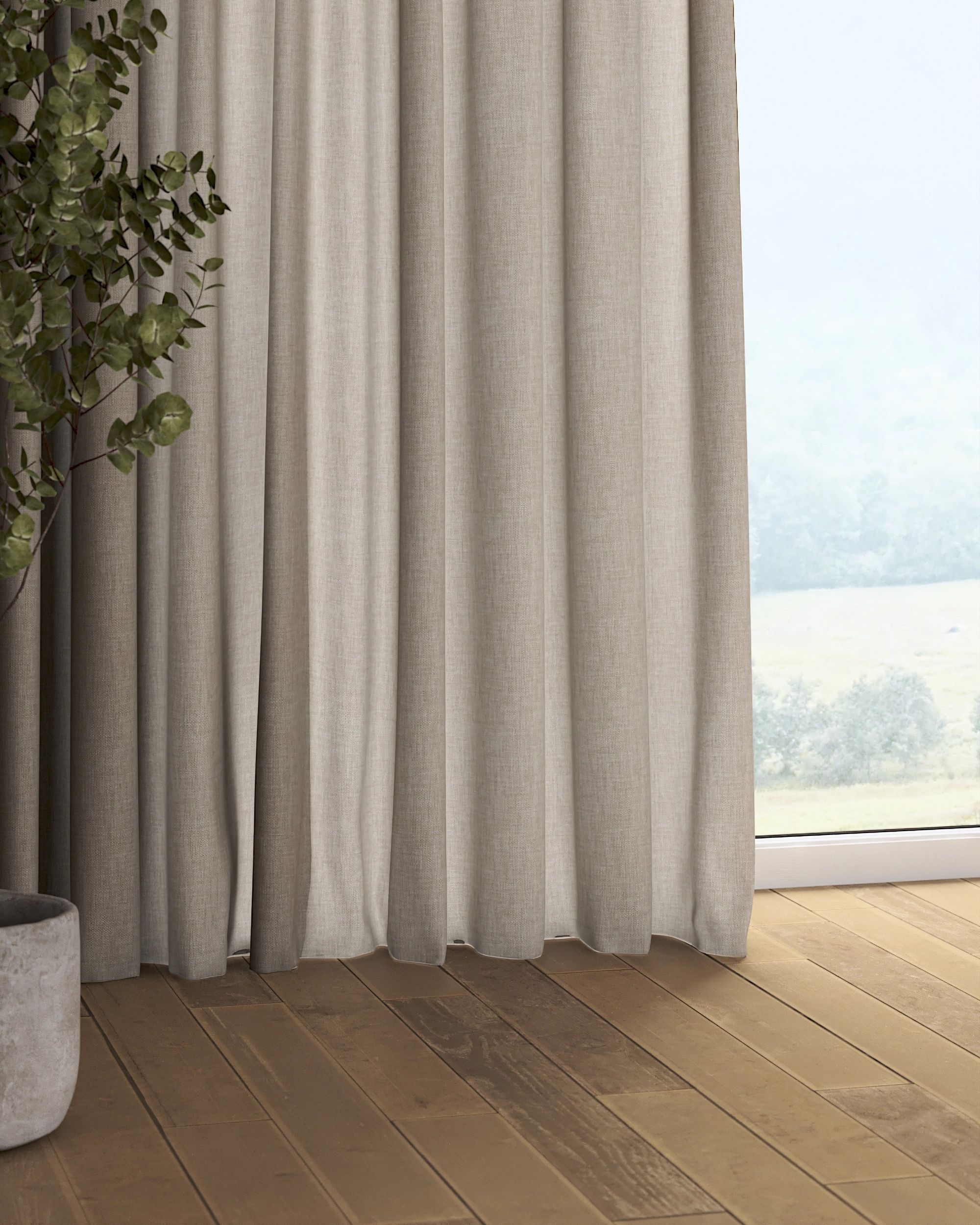 Rideau sur un ruban fronceur 1 pièce couleur gris tissu tresse (hover)