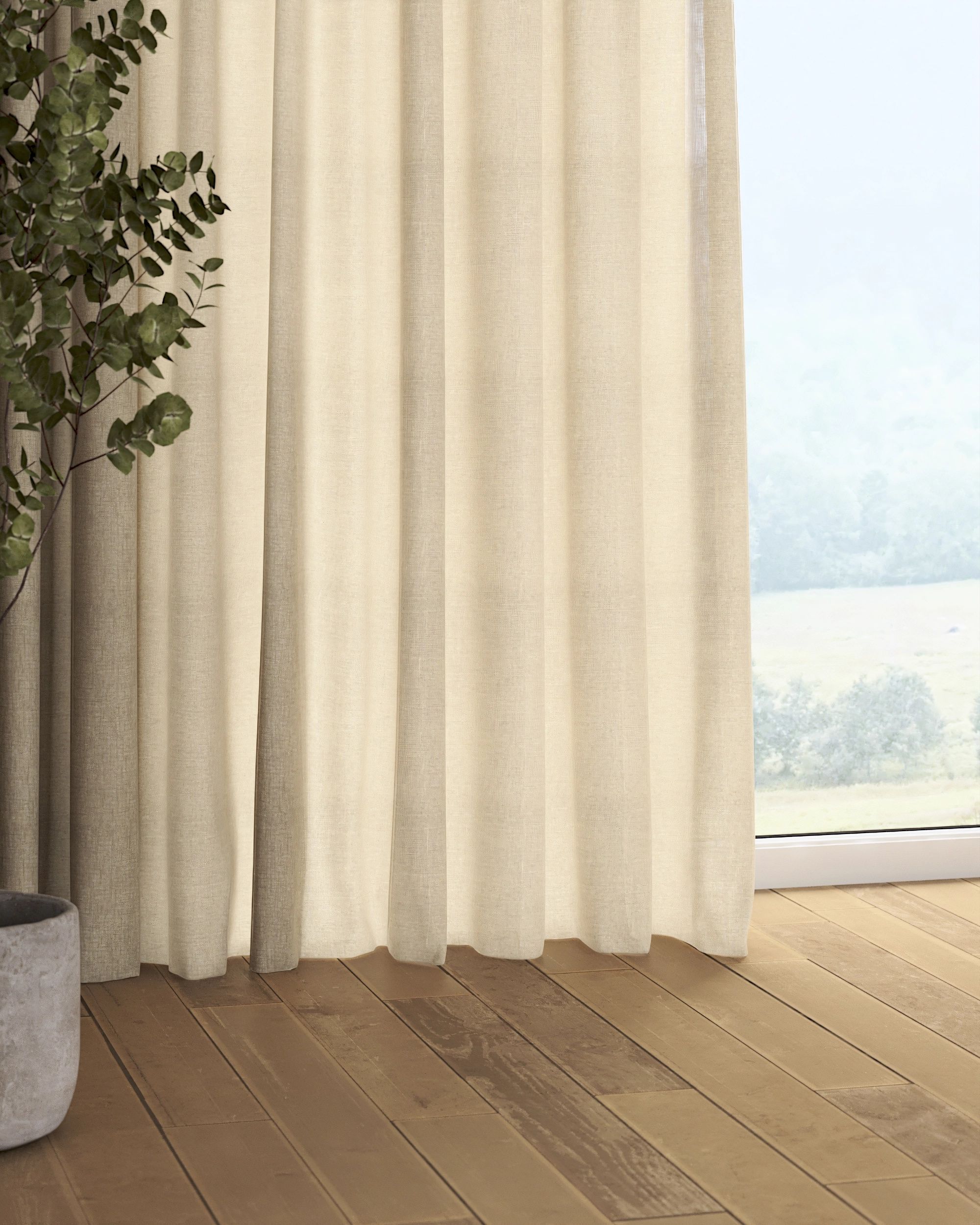 Rideau sur un ruban fronceur 1 pièce couleur beige tissu semi-transparent, tresse (hover)