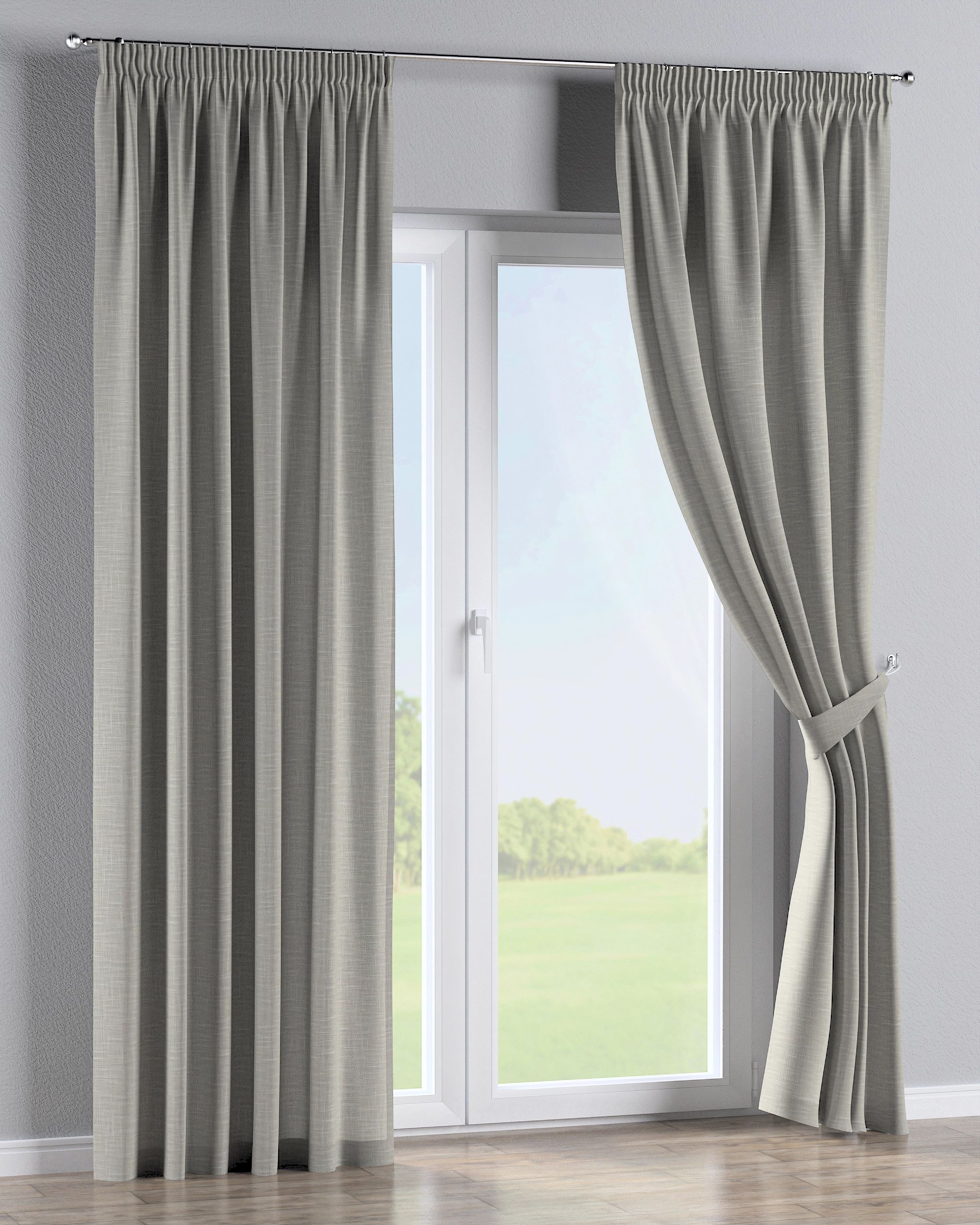 Rideau sur un ruban fronceur 1 pièce couleur beige tissu tresse (hover)