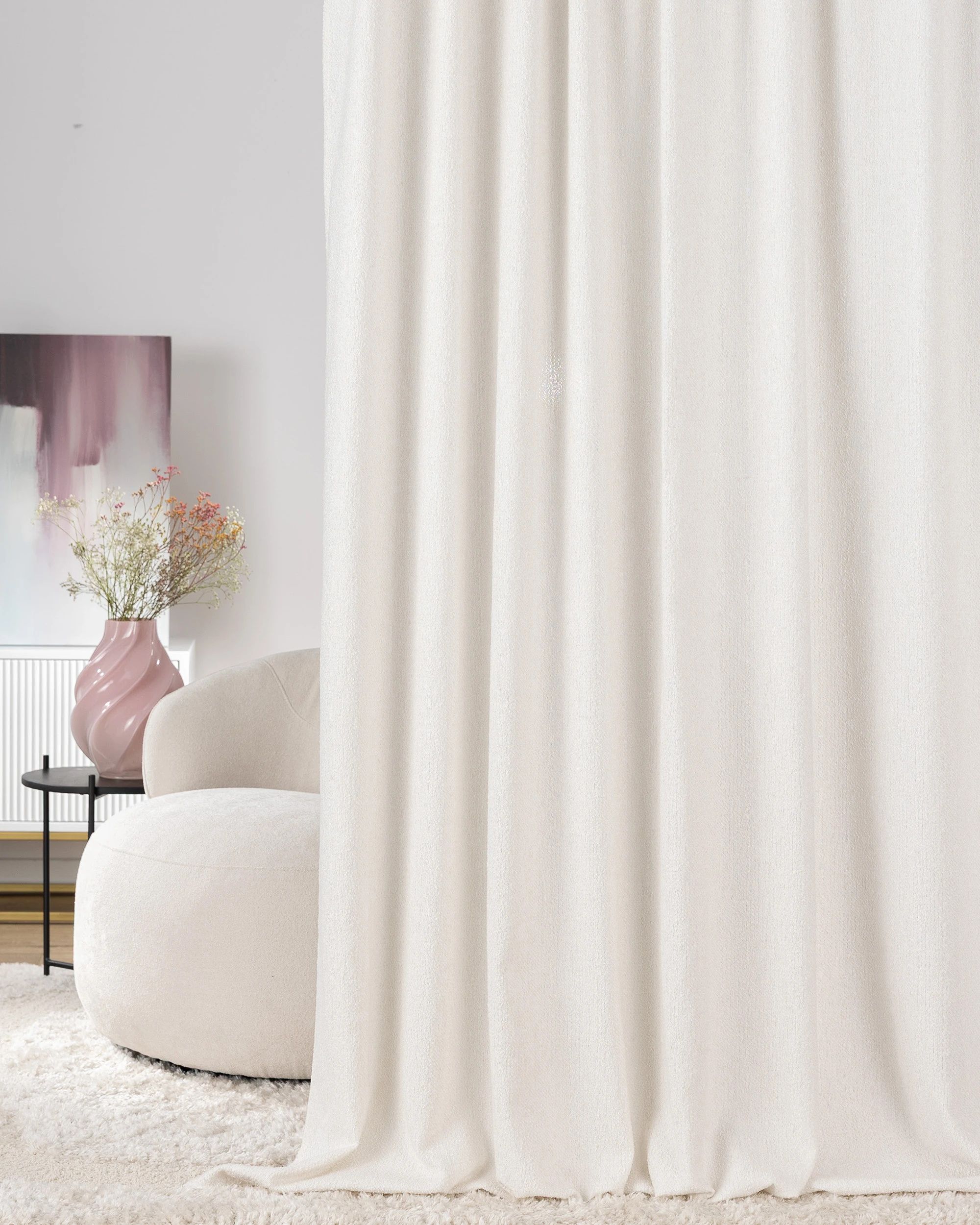 Rideau sur un ruban fronceur 1 pièce couleur blanc tissu tresse (hover)