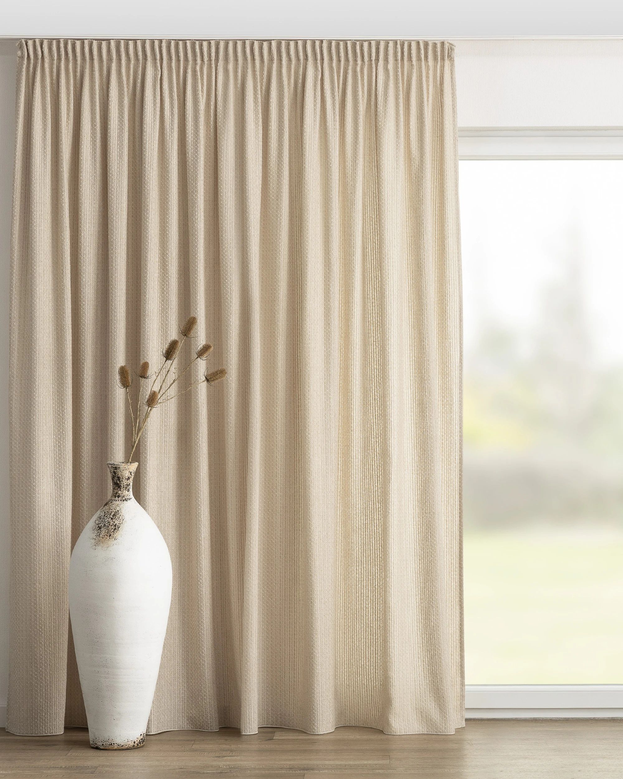 Rideau sur un ruban fronceur 1 pièce couleur beige tissu tresse