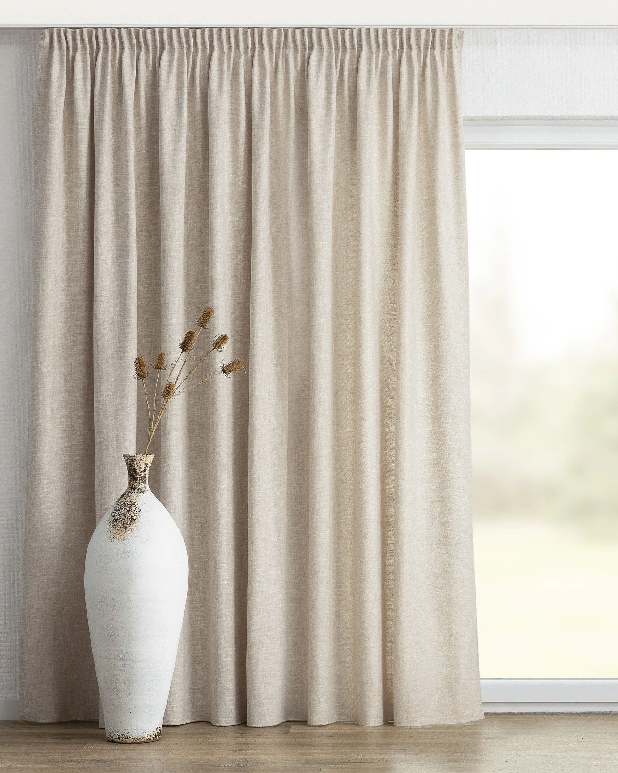 Rideau sur un ruban fronceur 1 pièce couleur beige tissu tresse