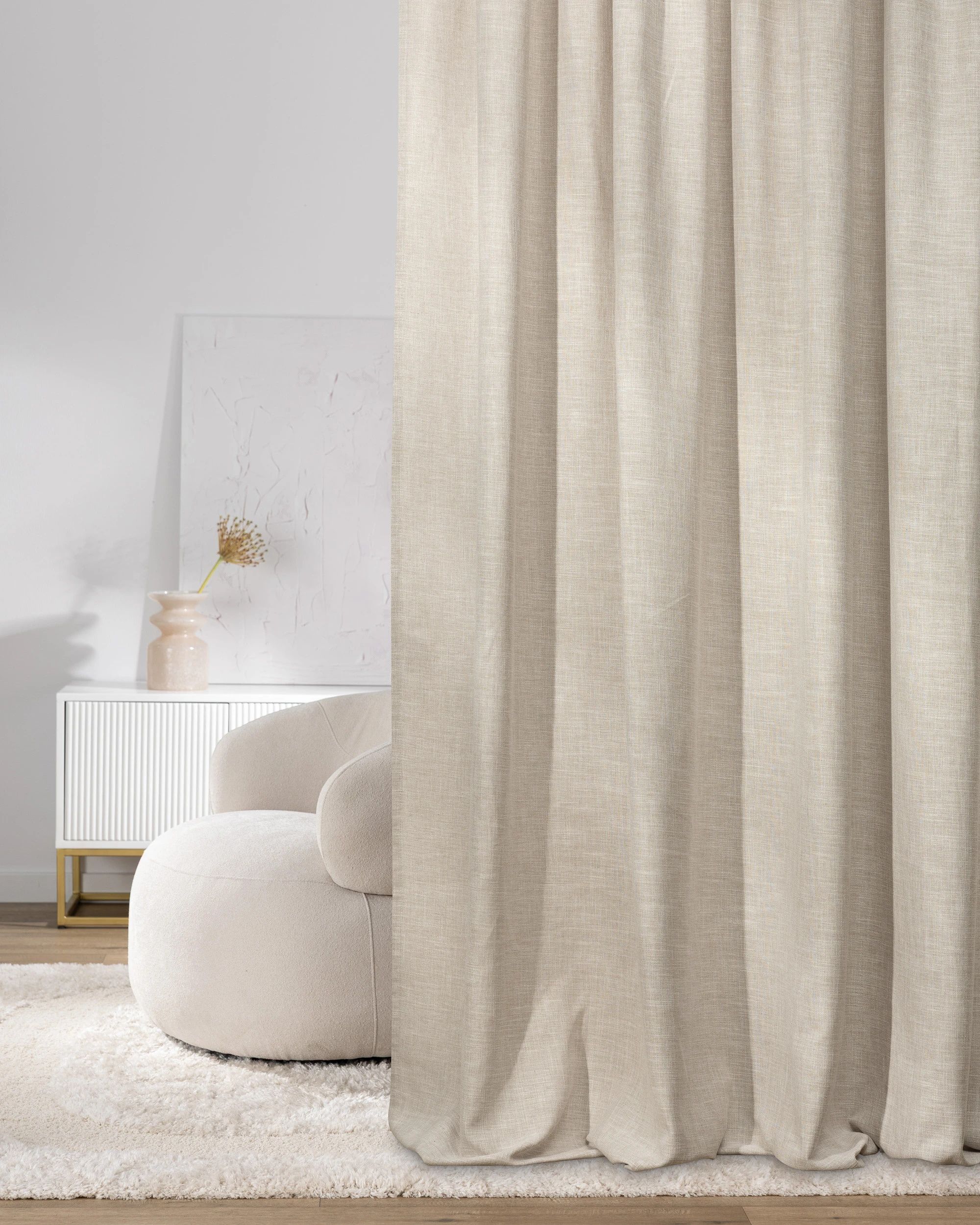 Rideau sur un ruban fronceur 1 pièce couleur beige tissu tresse (hover)