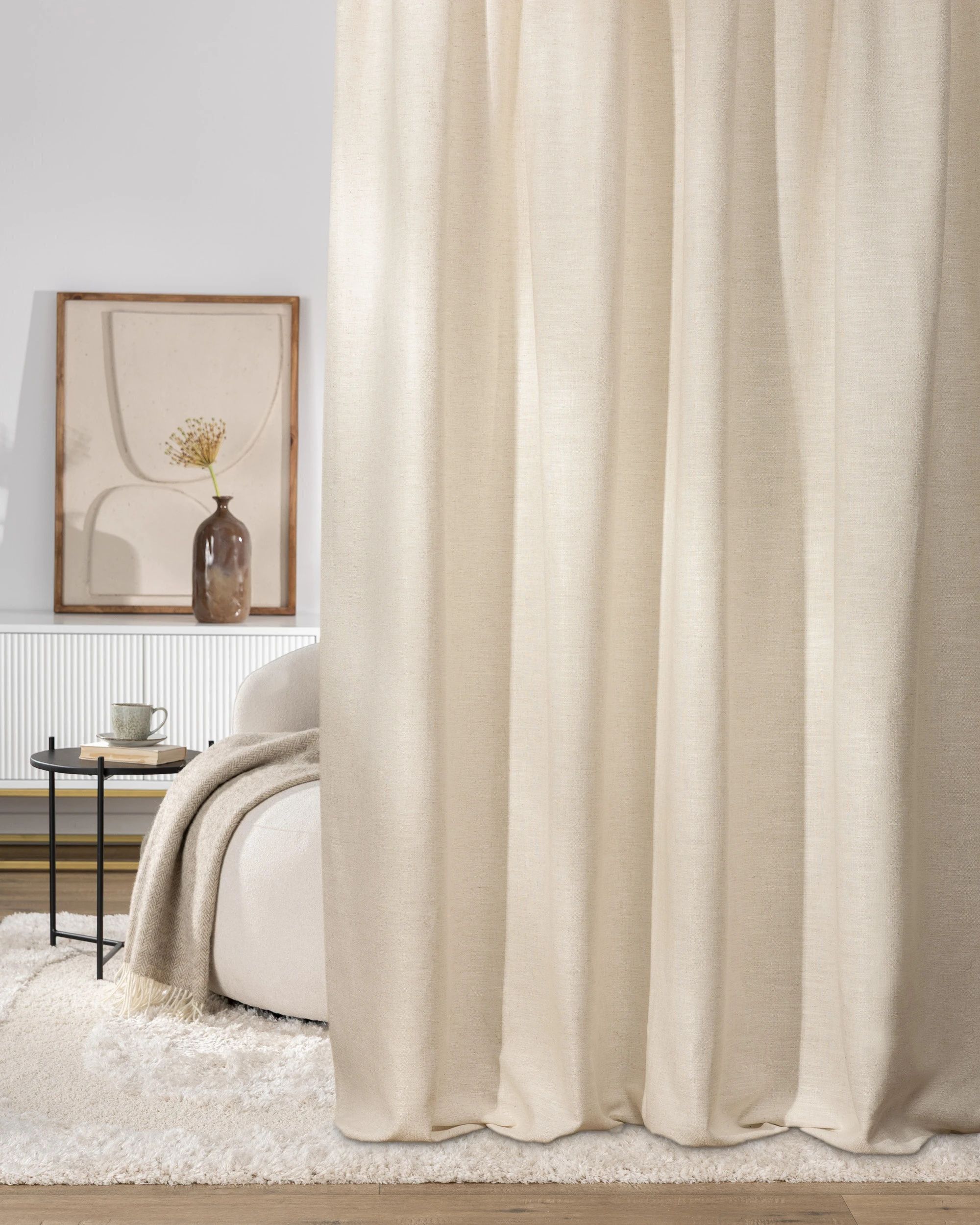 Rideau sur un ruban fronceur 1 pièce couleur crème tissu tresse (hover)