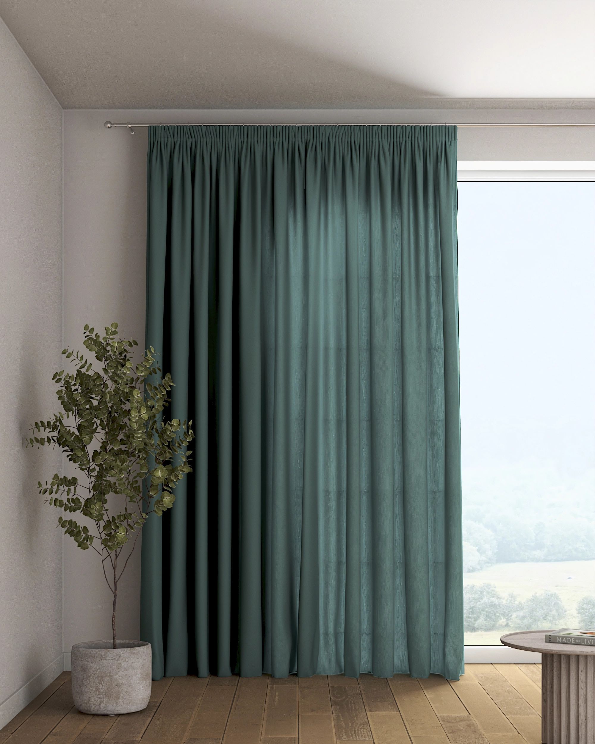 Rideau sur un ruban fronceur 1 pièce couleur vert tissu semi-transparent, tresse