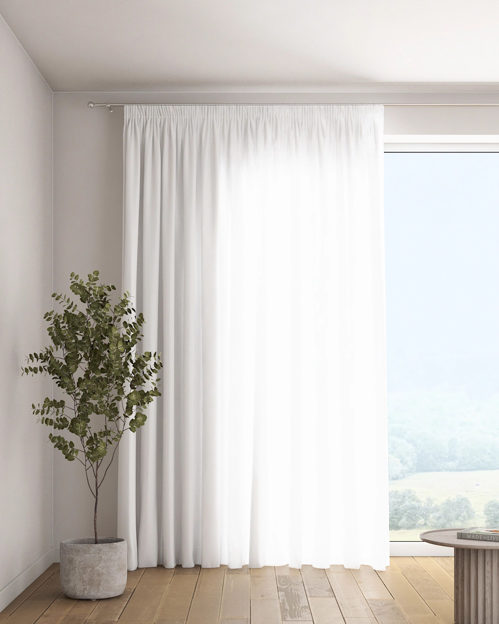 Rideau sur un ruban fronceur 1 pièce couleur blanc tissu semi-transparent, tresse