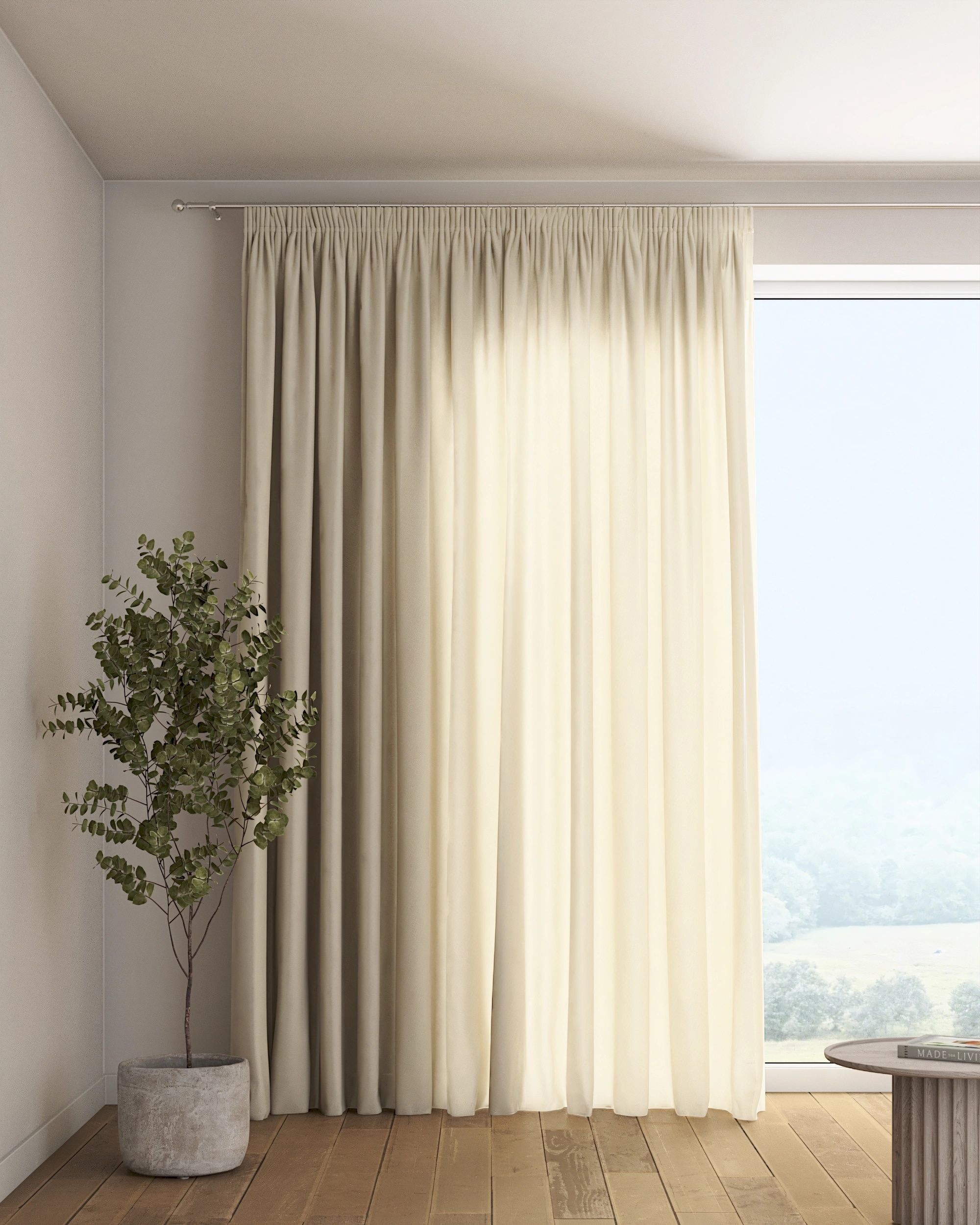 Rideau sur un ruban fronceur 1 pièce couleur beige tissu semi-transparent, tresse