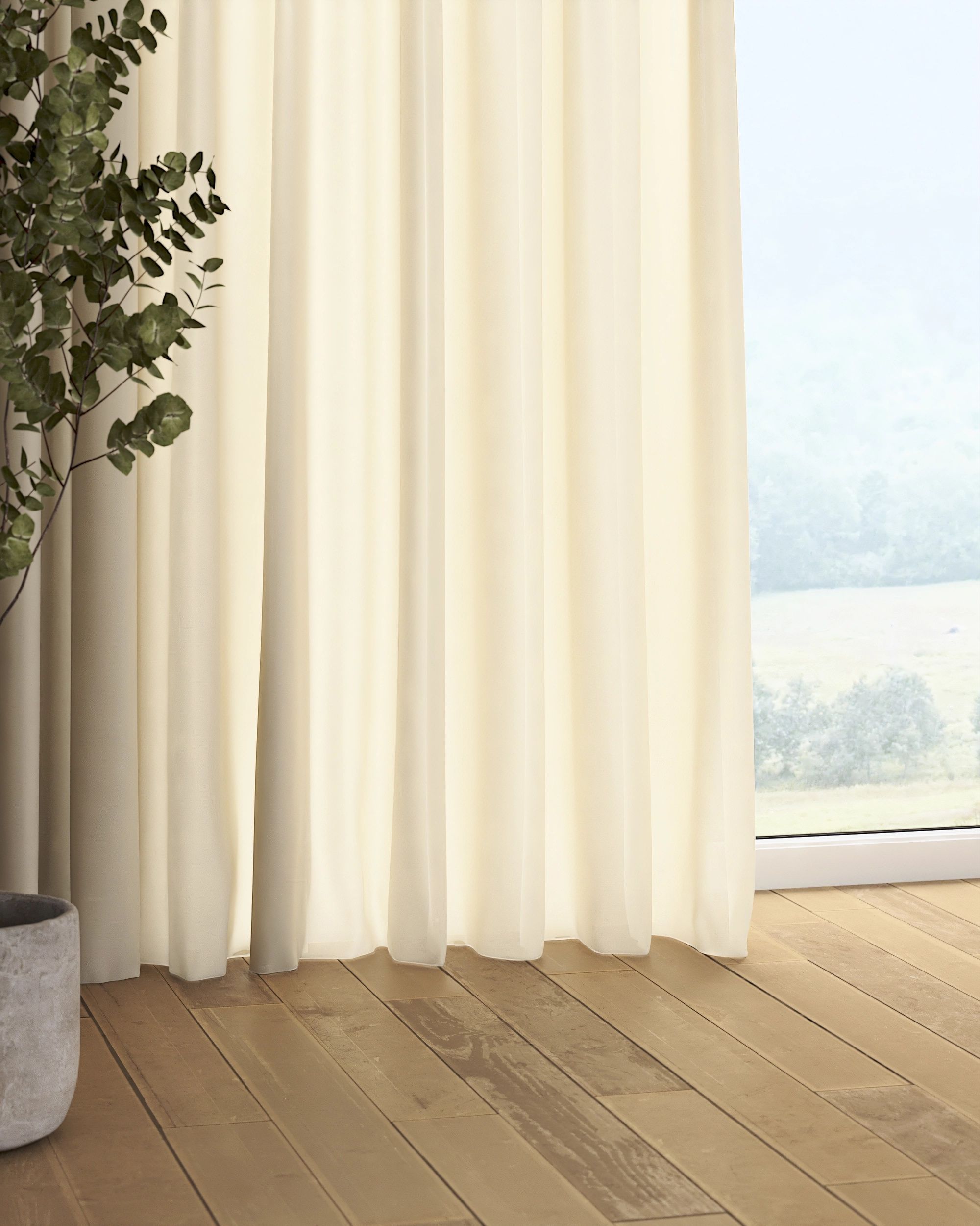Rideau sur un ruban fronceur 1 pièce couleur beige tissu semi-transparent, tresse (hover)