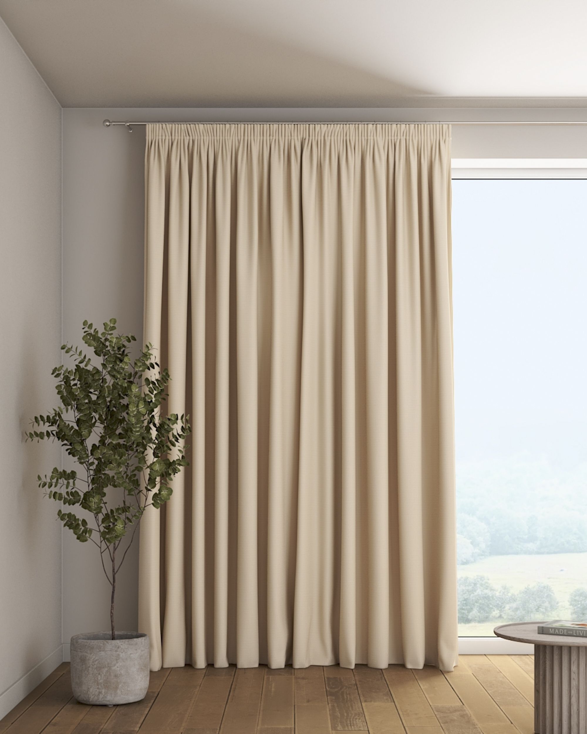 Rideau sur un ruban fronceur 1 pièce couleur crème tissu tresse, black-out