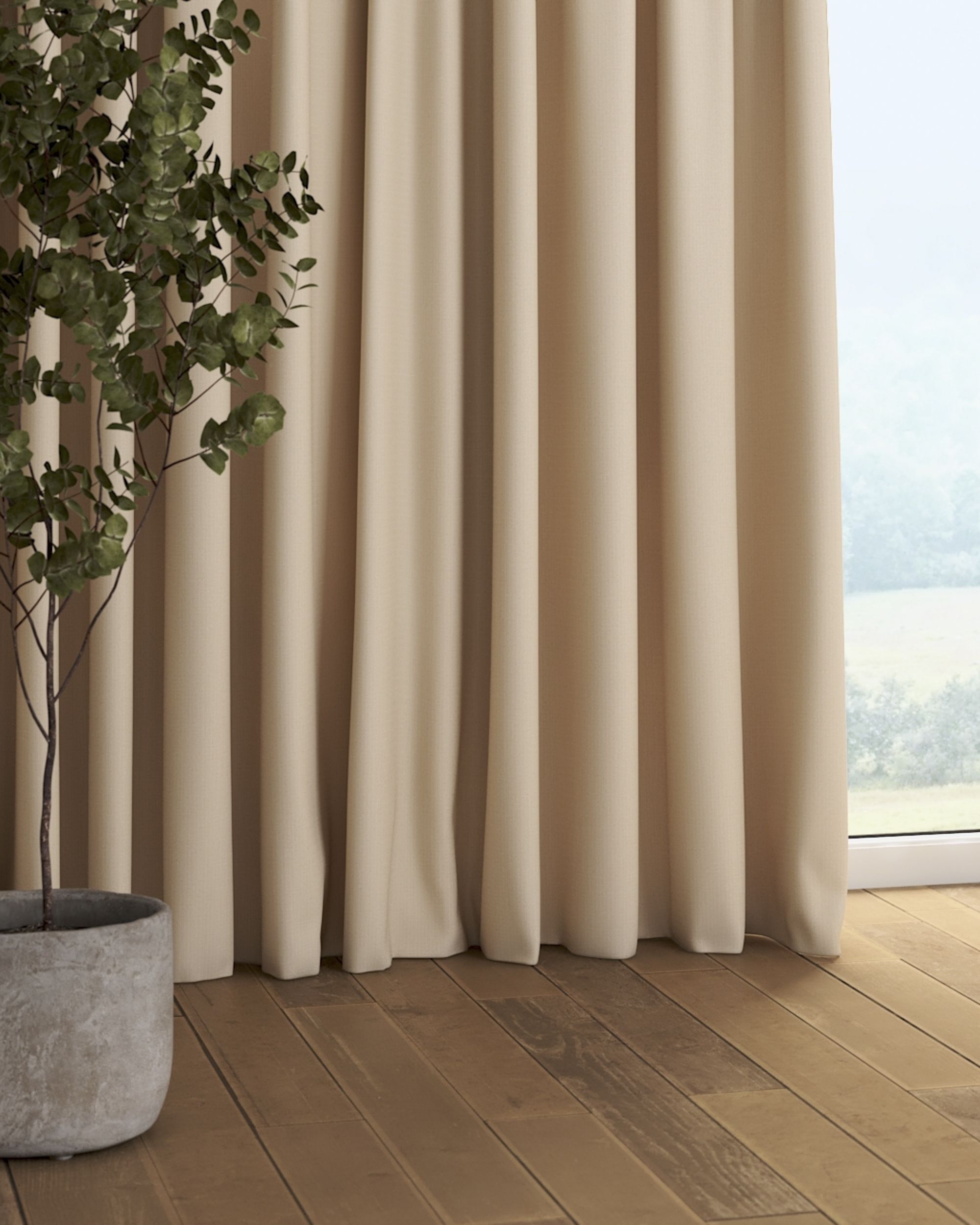Rideau sur un ruban fronceur 1 pièce couleur crème tissu tresse, black-out (hover)