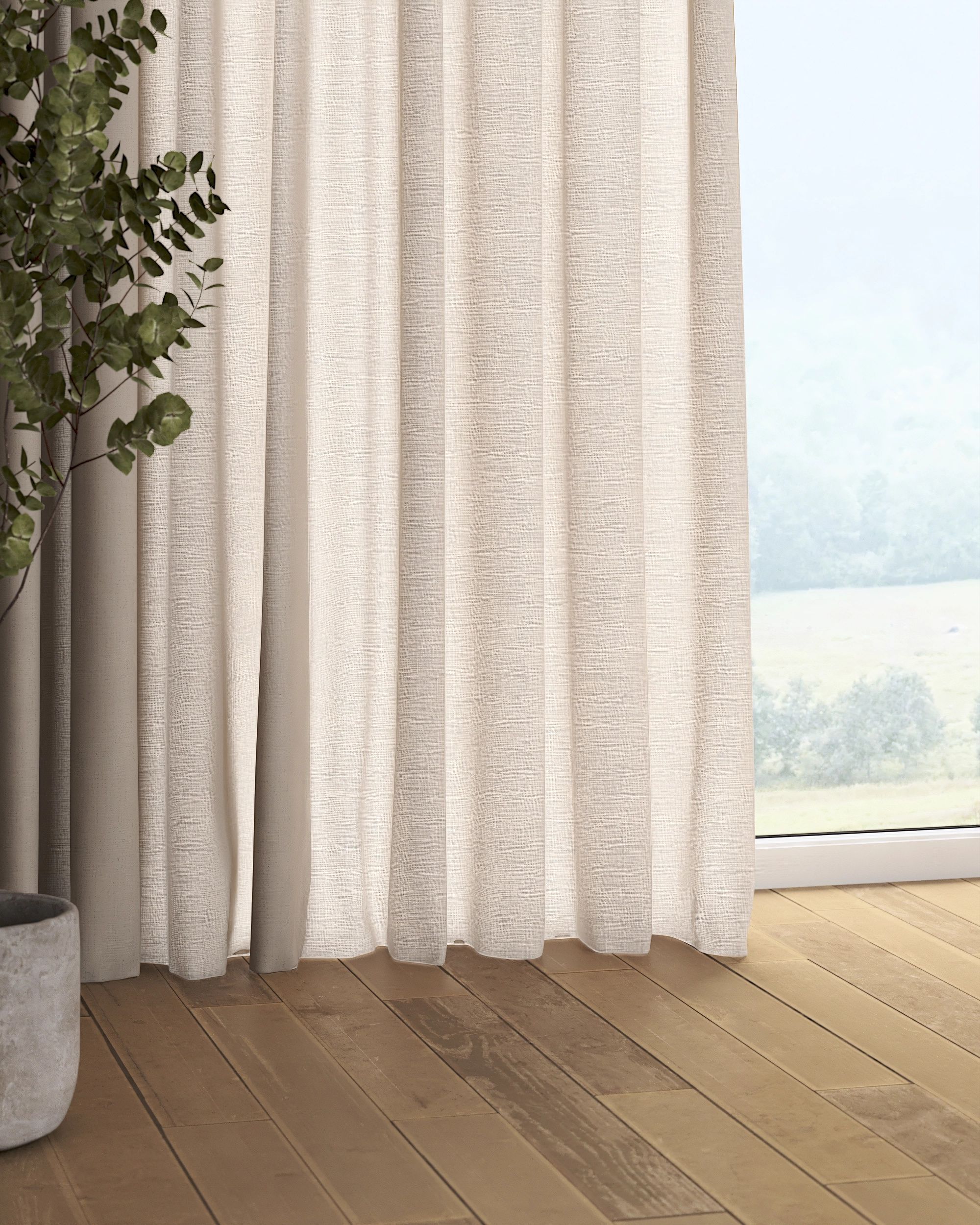 Rideau sur un ruban fronceur 1 pièce couleur beige tissu semi-transparent, tresse (hover)