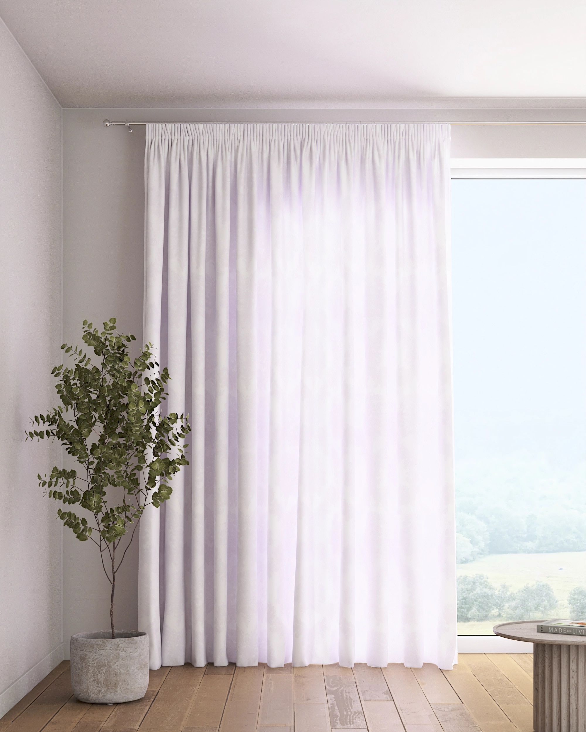 Rideau sur un ruban fronceur 1 pièce couleur blanc tissu brillant, tresse, à motifs