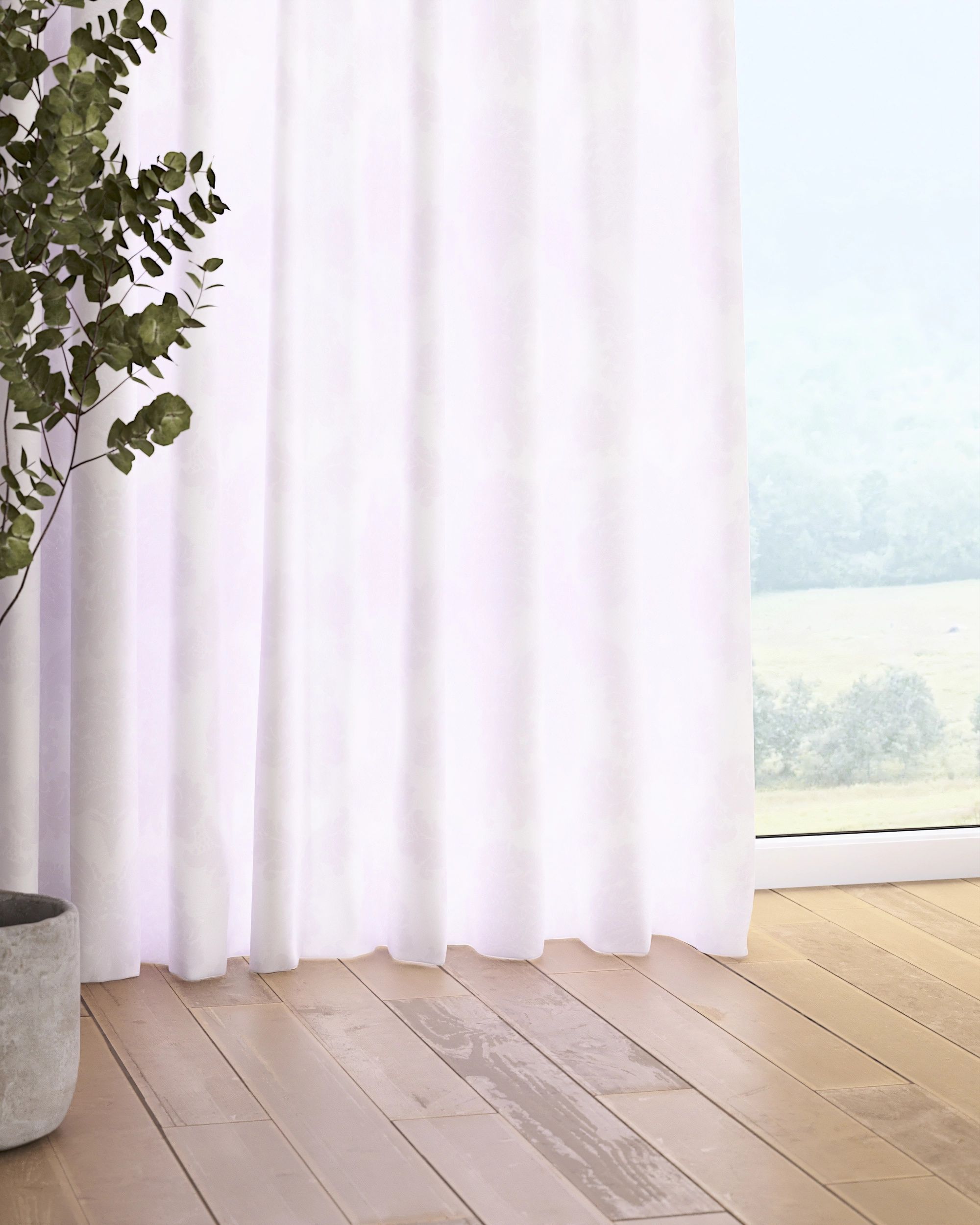 Rideau sur un ruban fronceur 1 pièce couleur blanc tissu brillant, tresse, à motifs (hover)