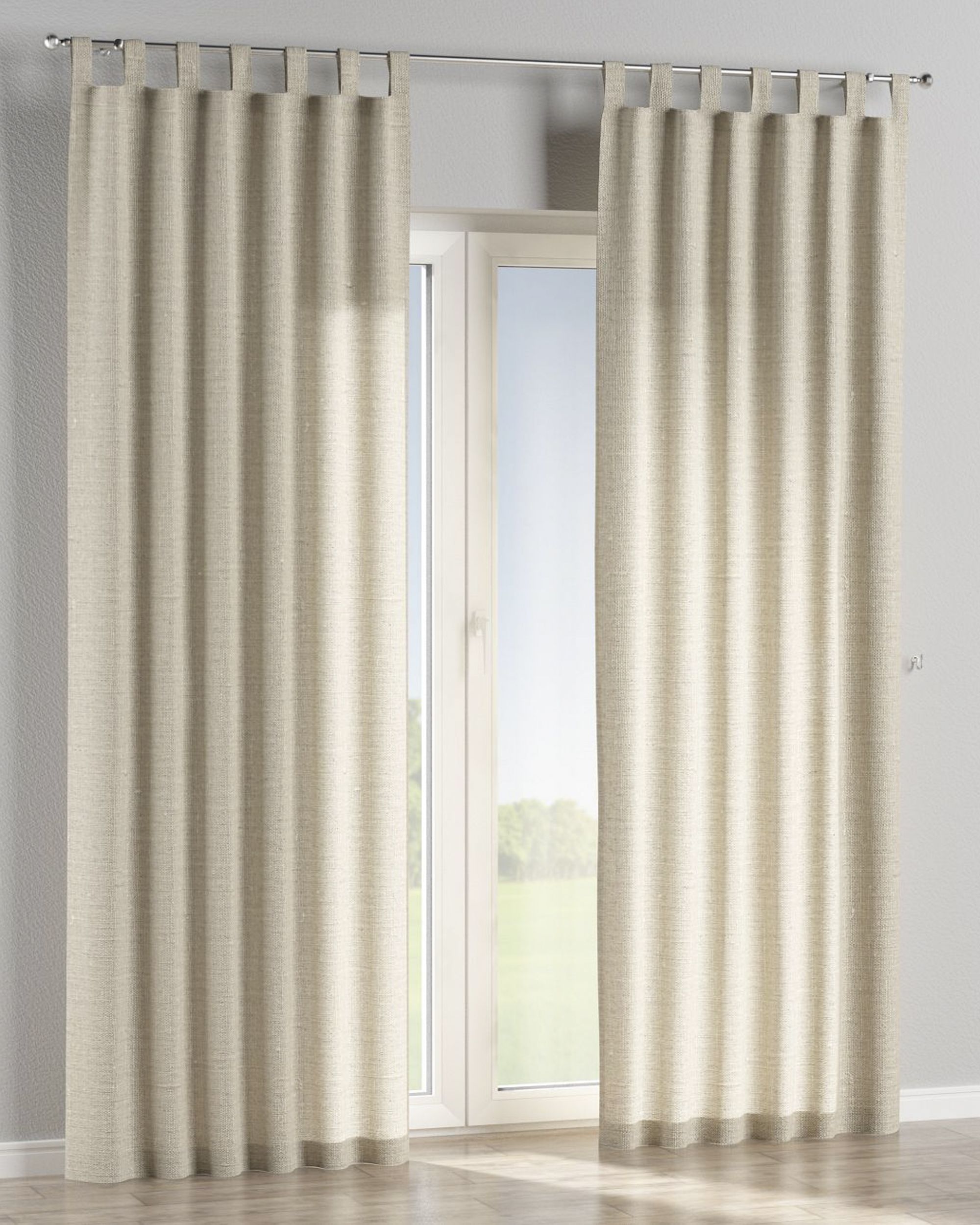 Rideau à pattes 1 pièce couleur beige tissu semi-transparent, tresse, en lin