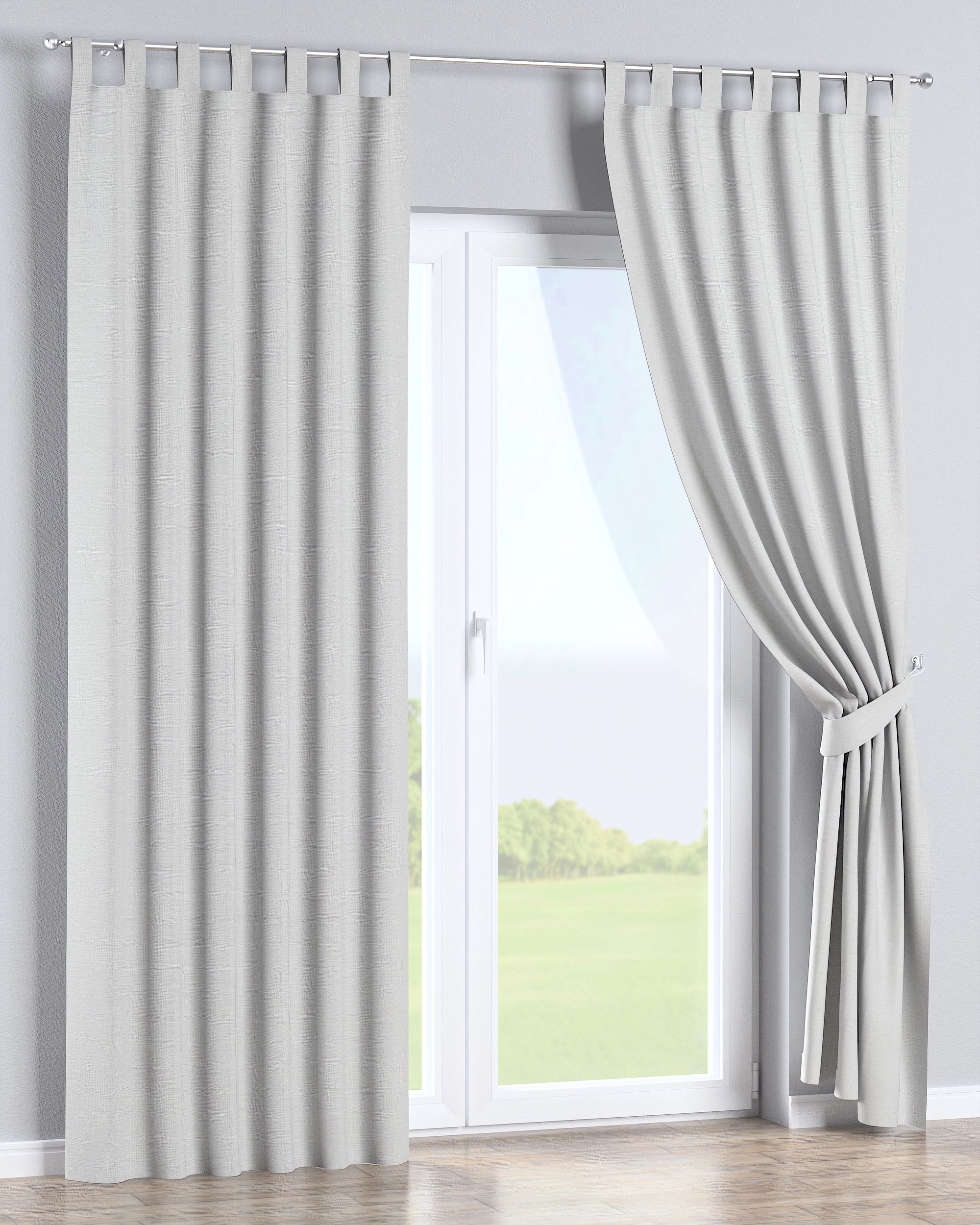 Rideau à pattes 1 pièce couleur gris tissu extérieur, tresse (hover)
