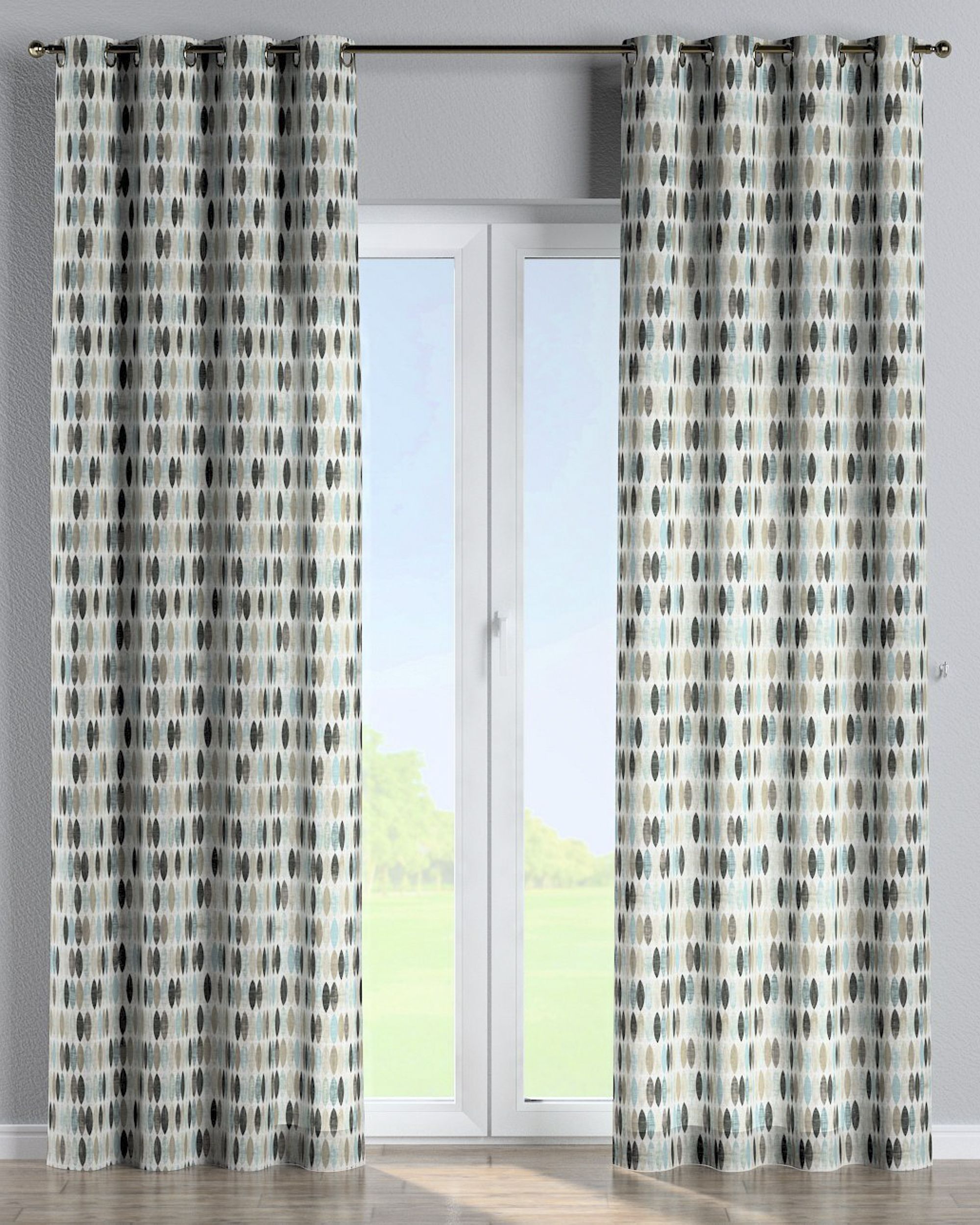 Rideau à œillets 1 pièce couleur beige tissu à motifs (hover)