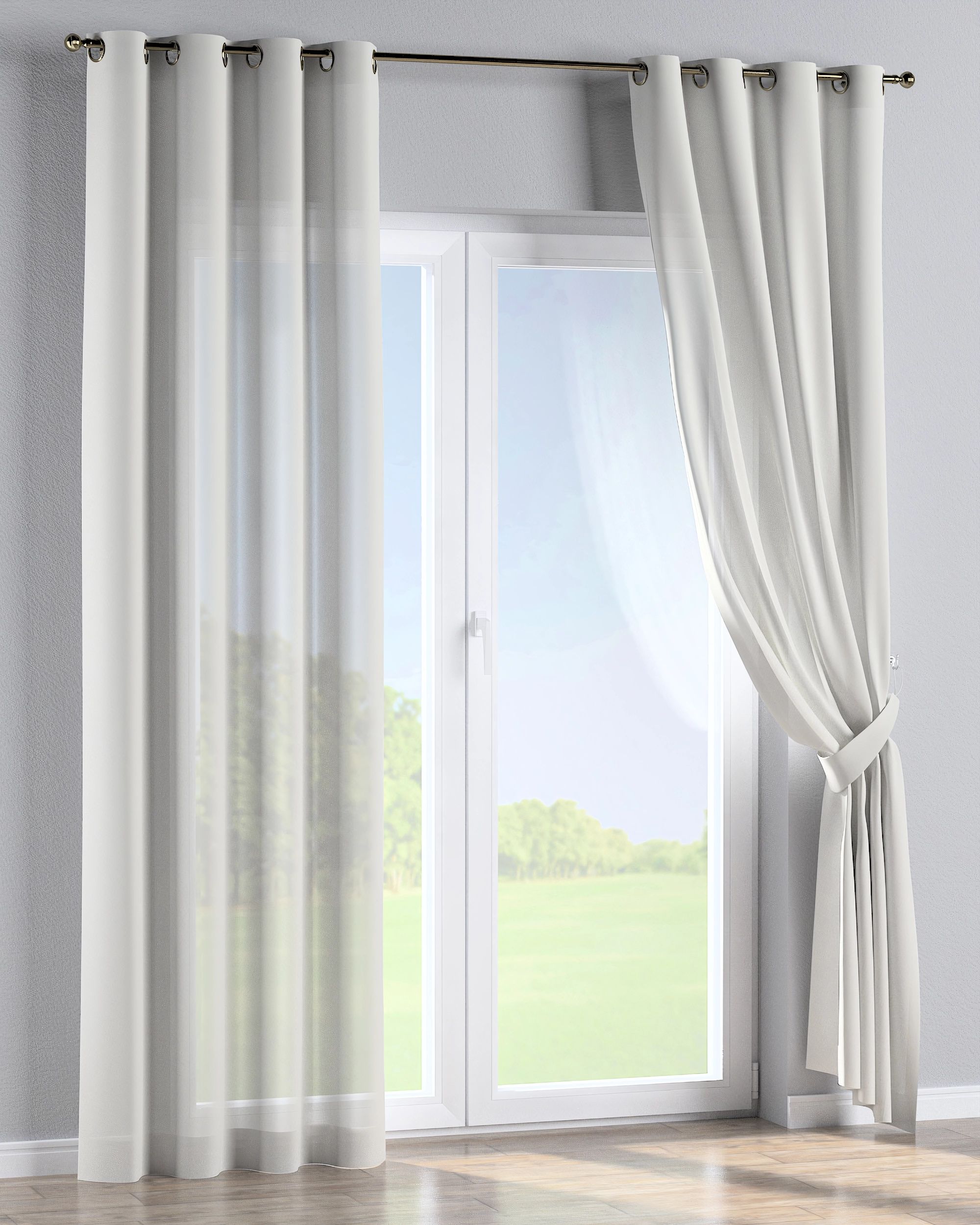 Rideau à œillets 1 pièce couleur crème tissu semi-transparent, tresse (hover)