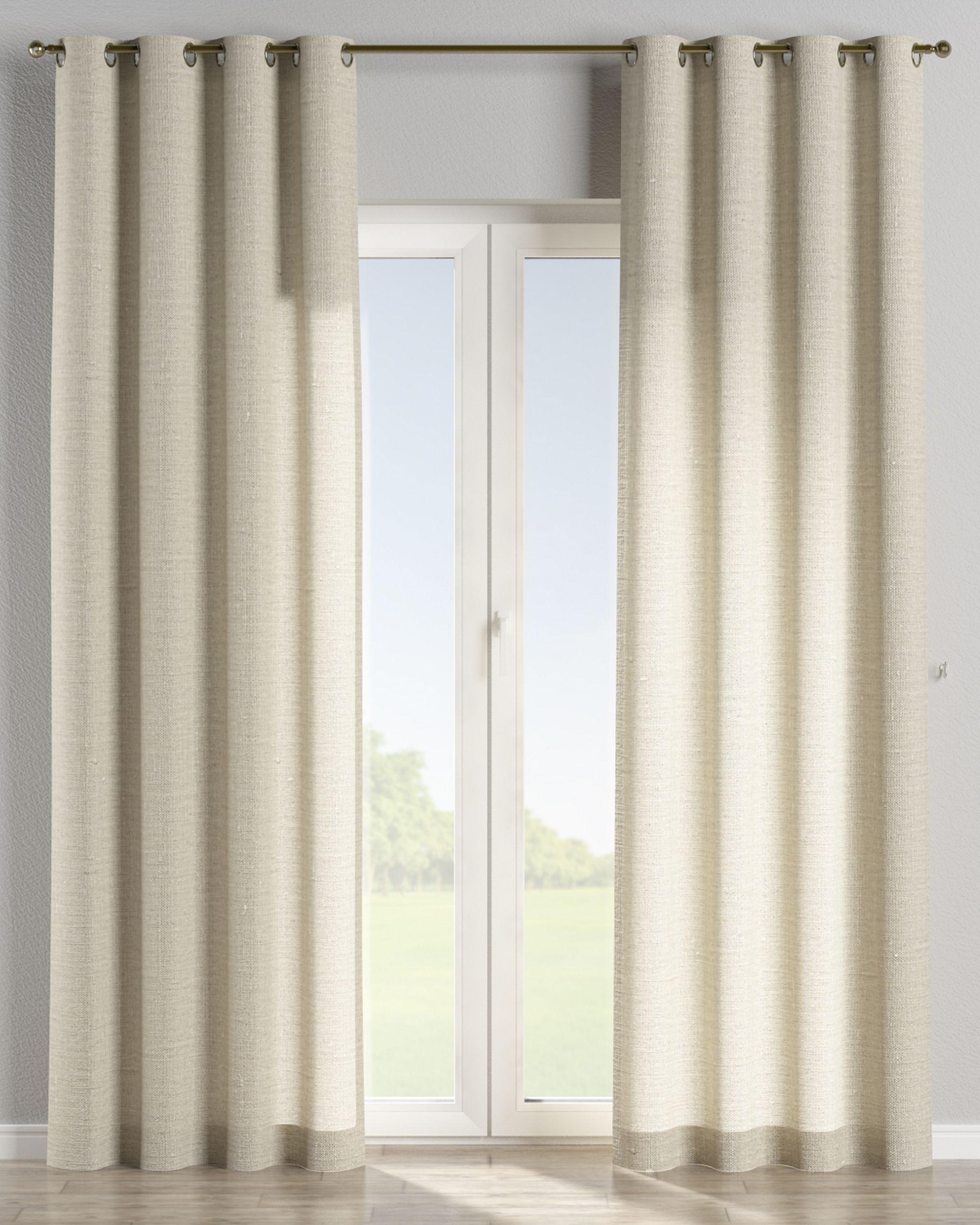 Rideau à œillets 1 pièce couleur beige tissu semi-transparent, tresse (hover)