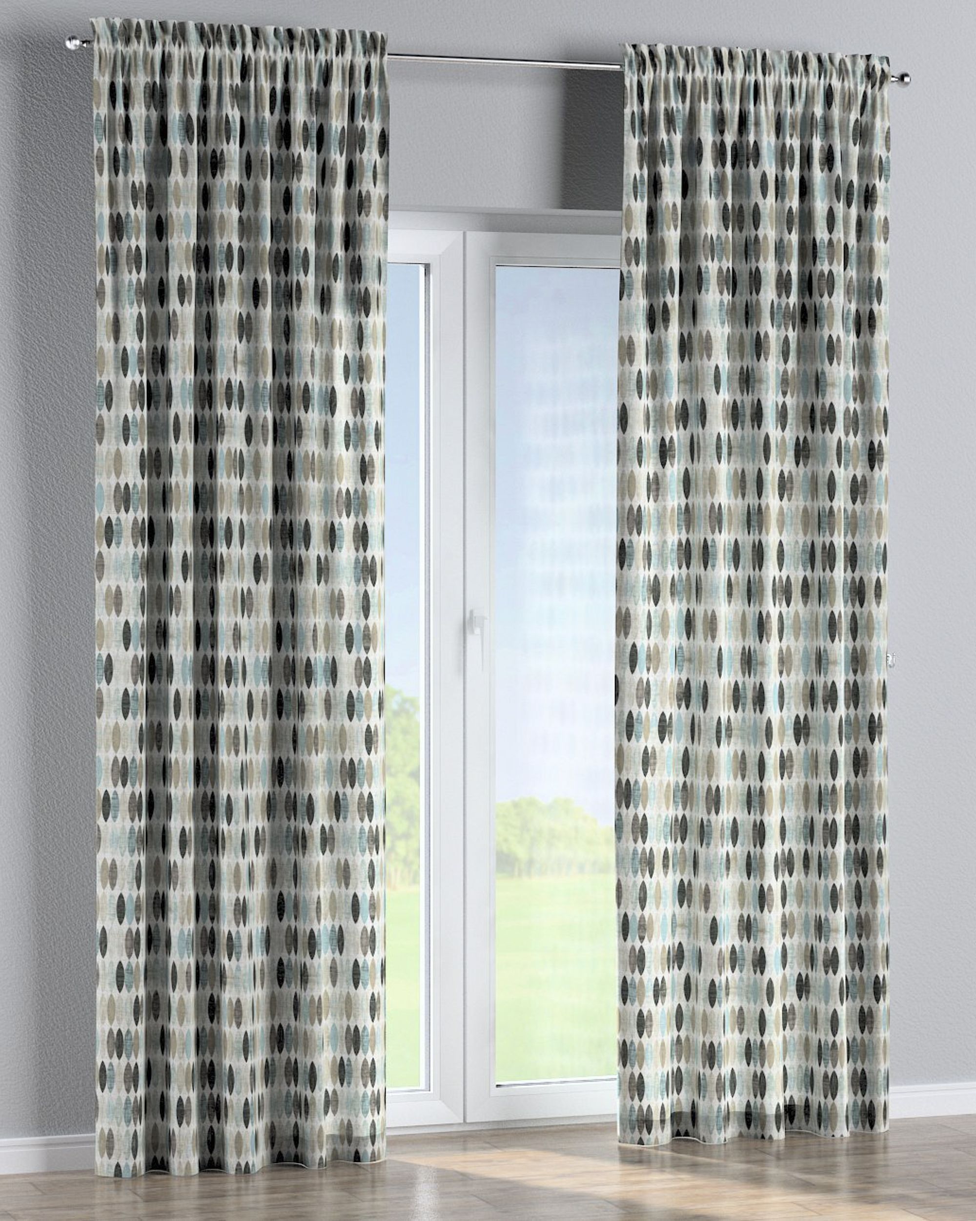 Rideau à galon fronceur 1 pièce couleur beige tissu à motifs