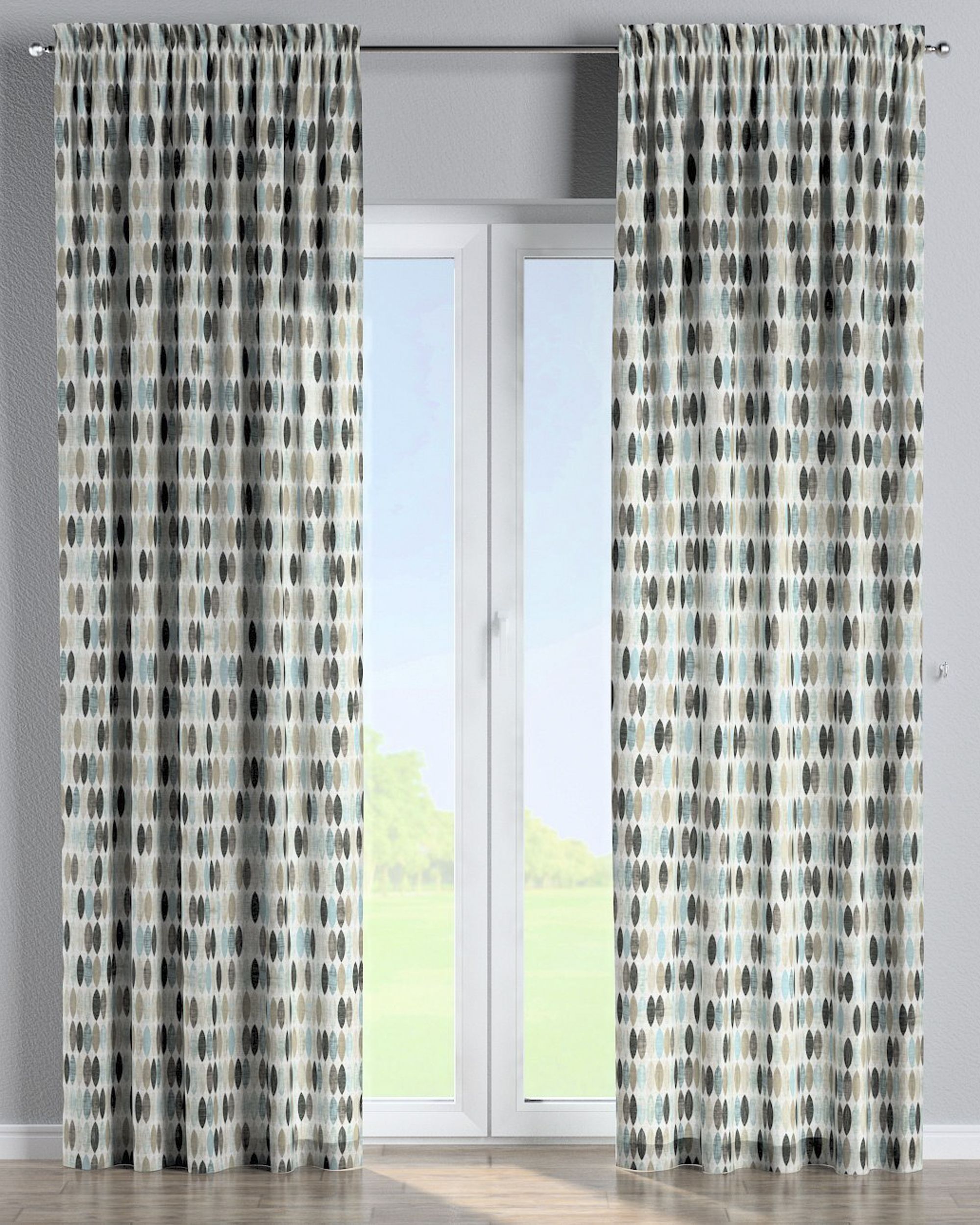 Rideau à galon fronceur 1 pièce couleur beige tissu à motifs (hover)