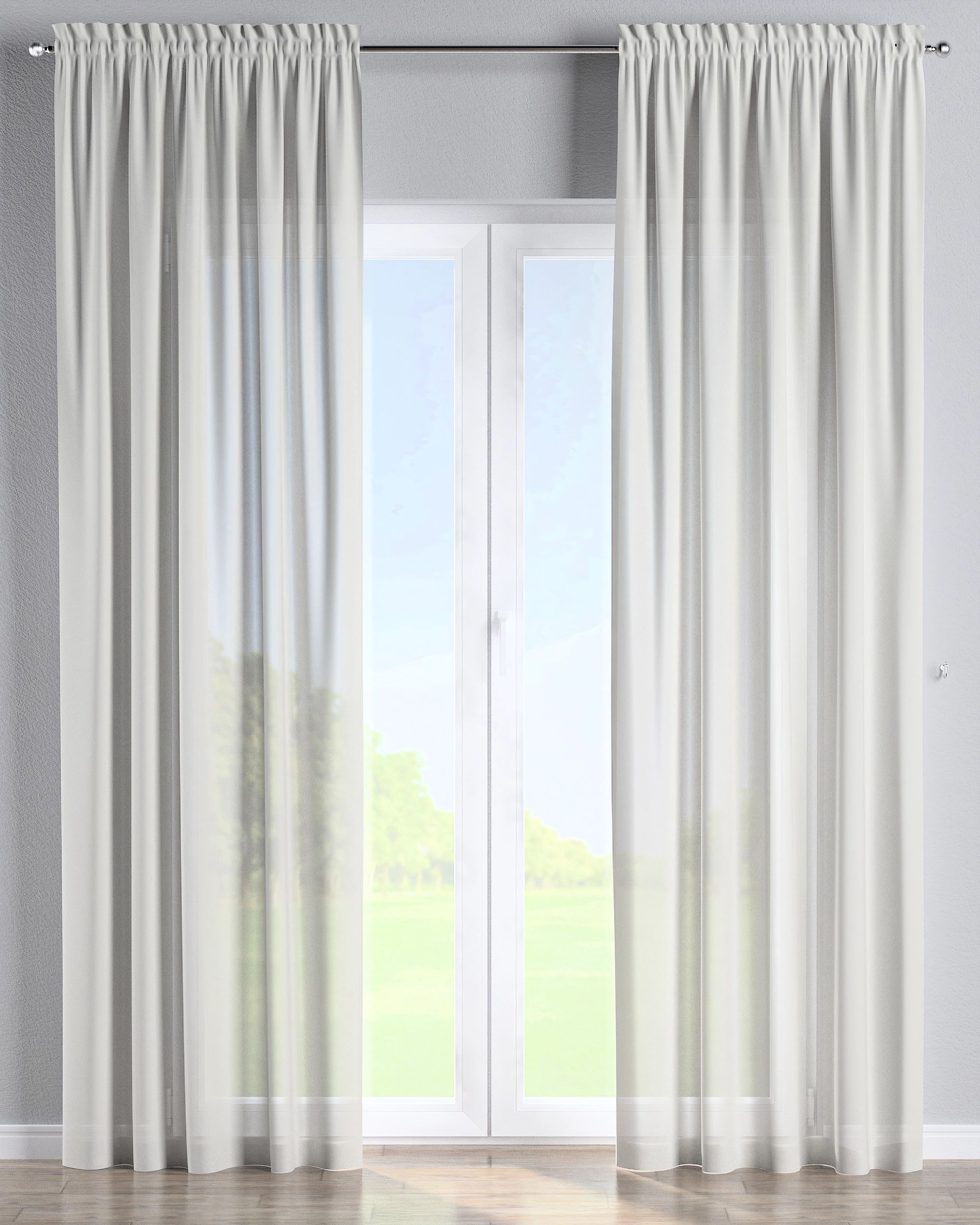 Rideau à galon fronceur 1 pièce couleur crème tissu semi-transparent, tresse (hover)