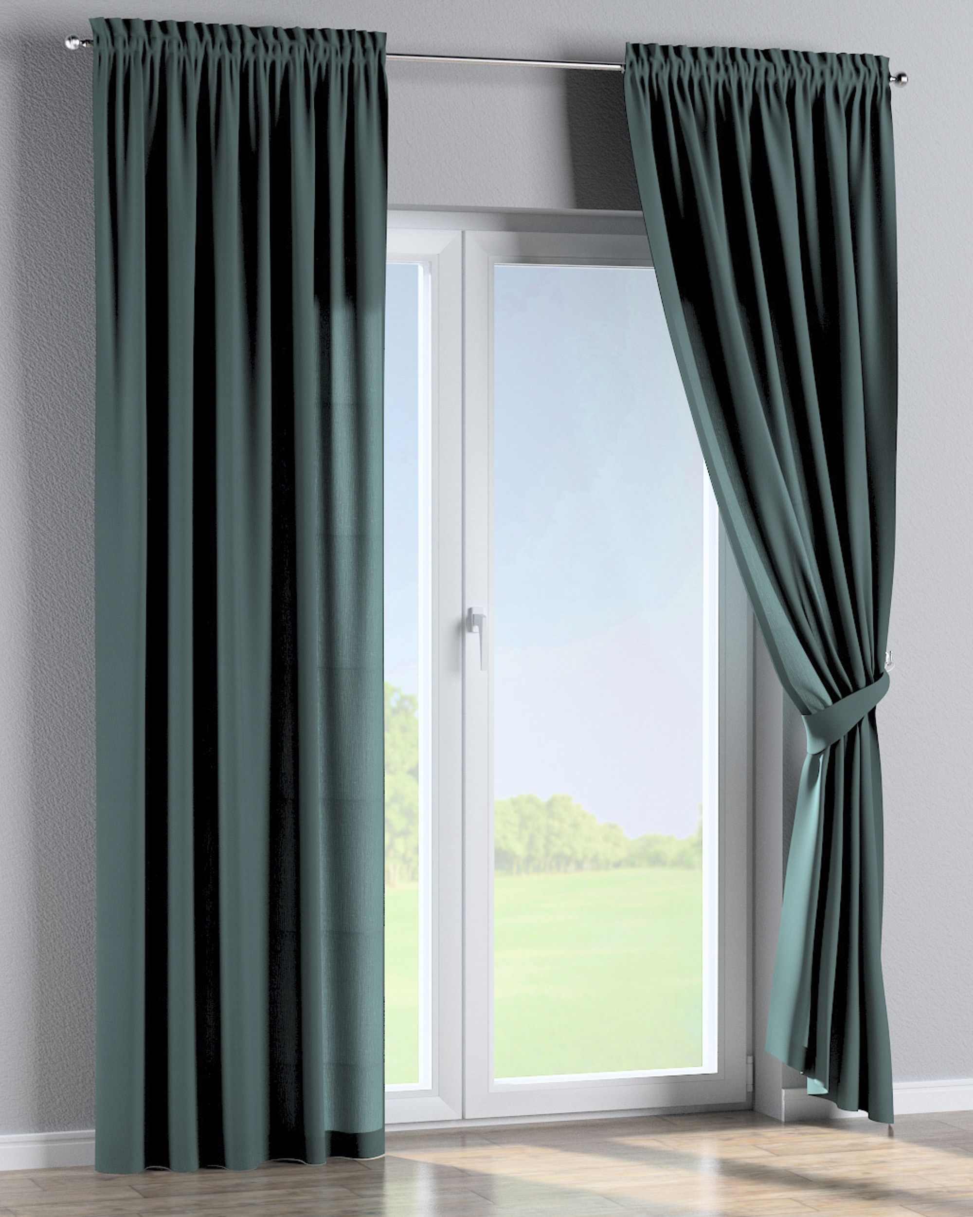 Rideau à galon fronceur 1 pièce couleur vert tissu semi-transparent, tresse (hover)