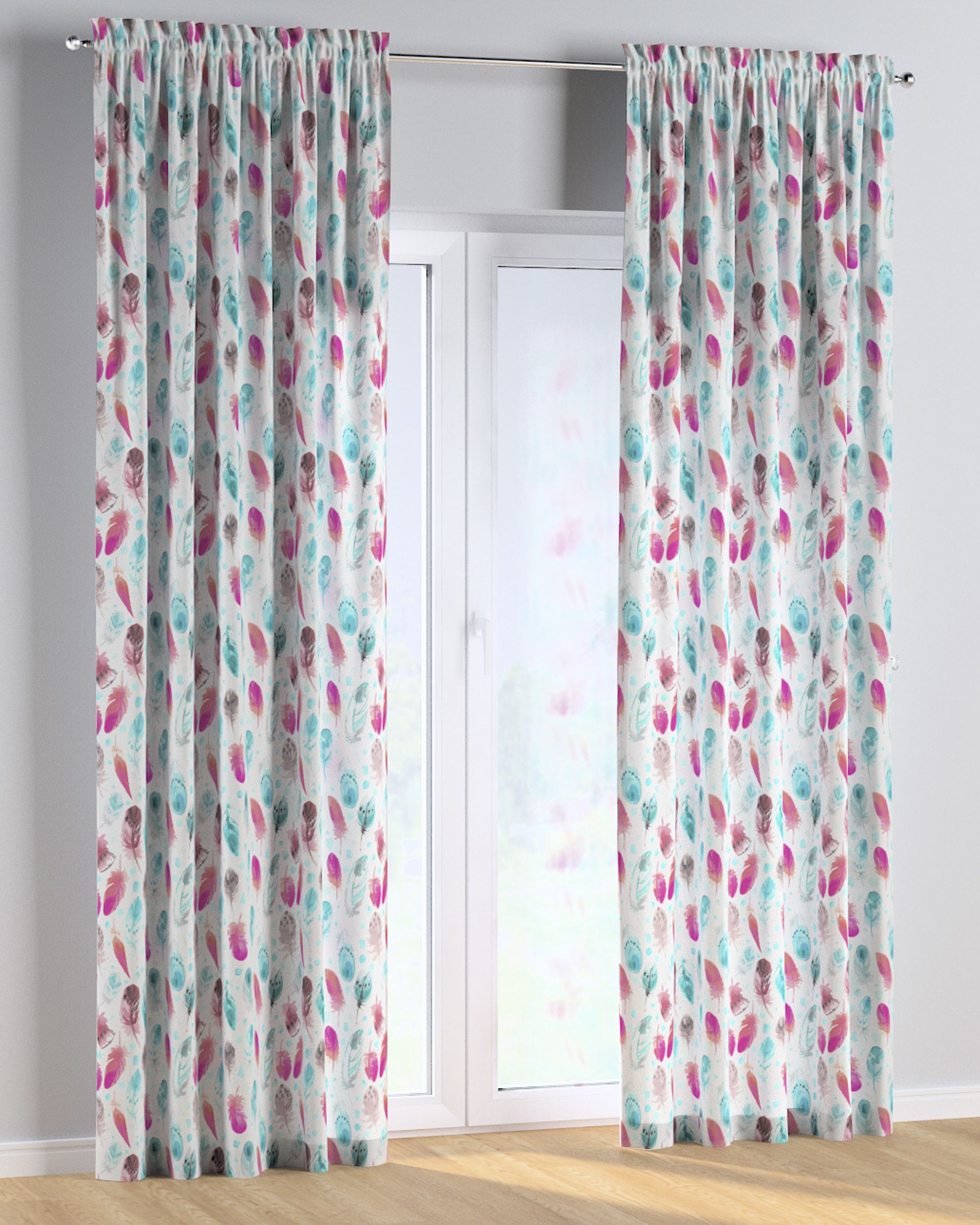 Rideau à galon fronceur 1 pièce couleur bleu tissu à motifs