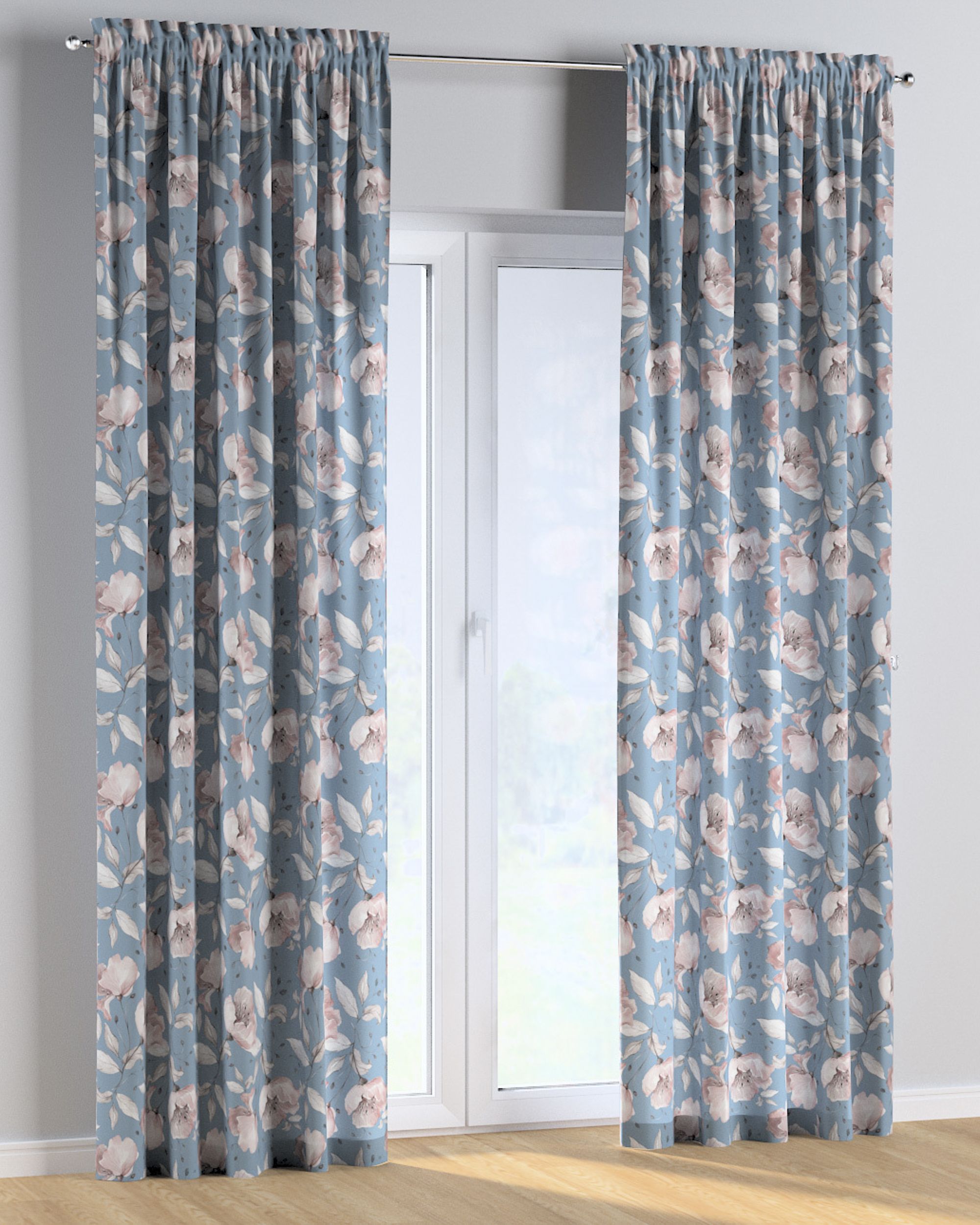 Rideau à galon fronceur 1 pièce couleur bleu tissu à motifs